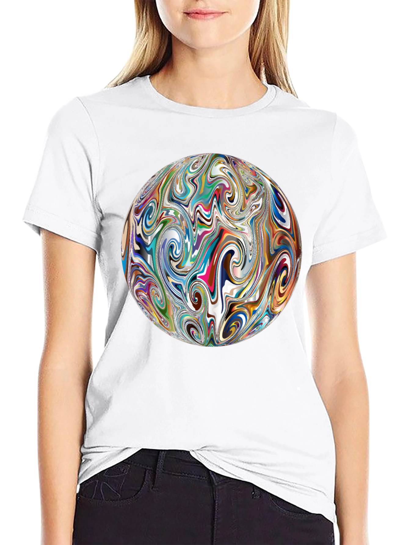 Abstract Swirl Sphere Graphic Tee - Modern Art T-Shirt