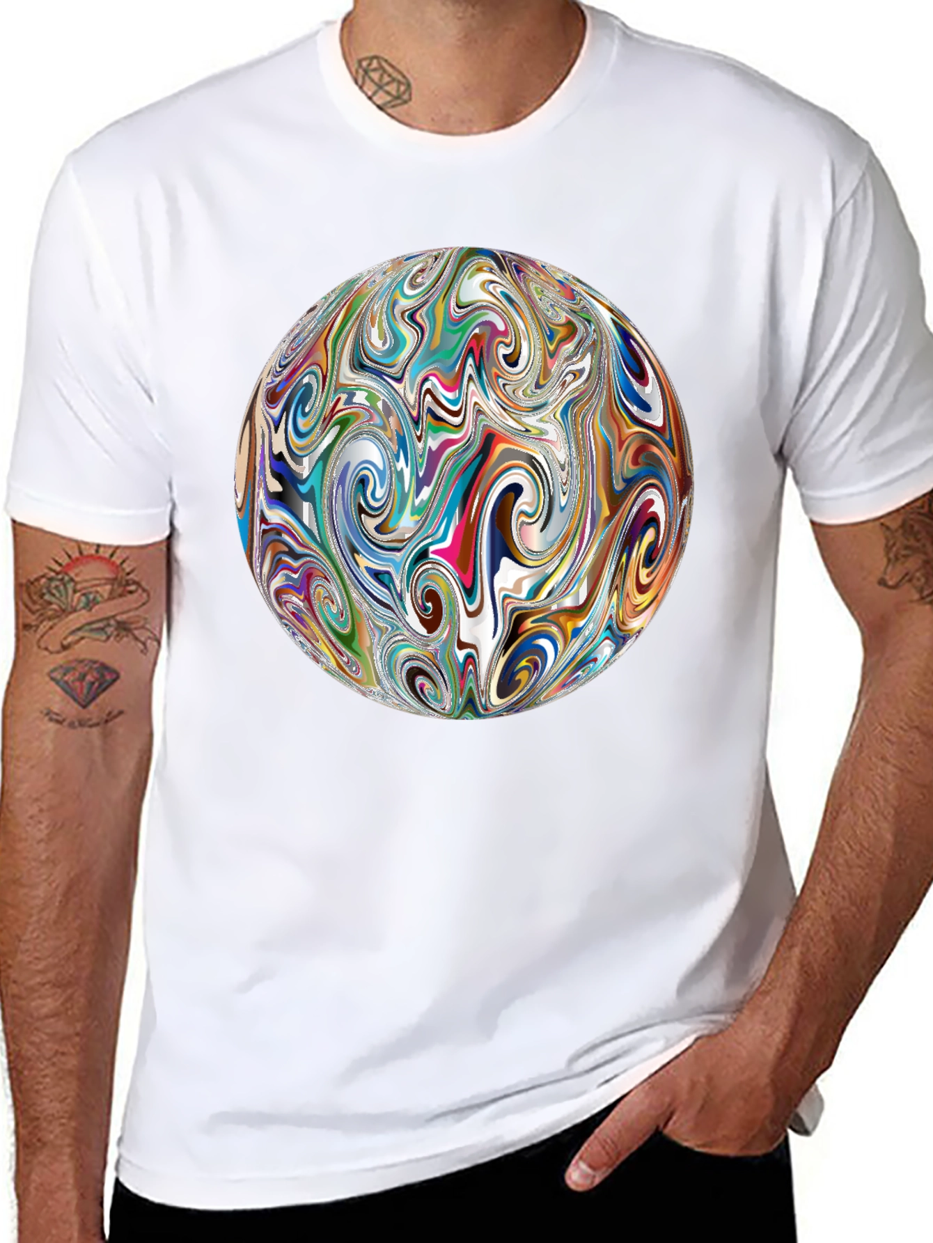 Abstract Swirl Sphere Graphic Tee - Modern Art T-Shirt