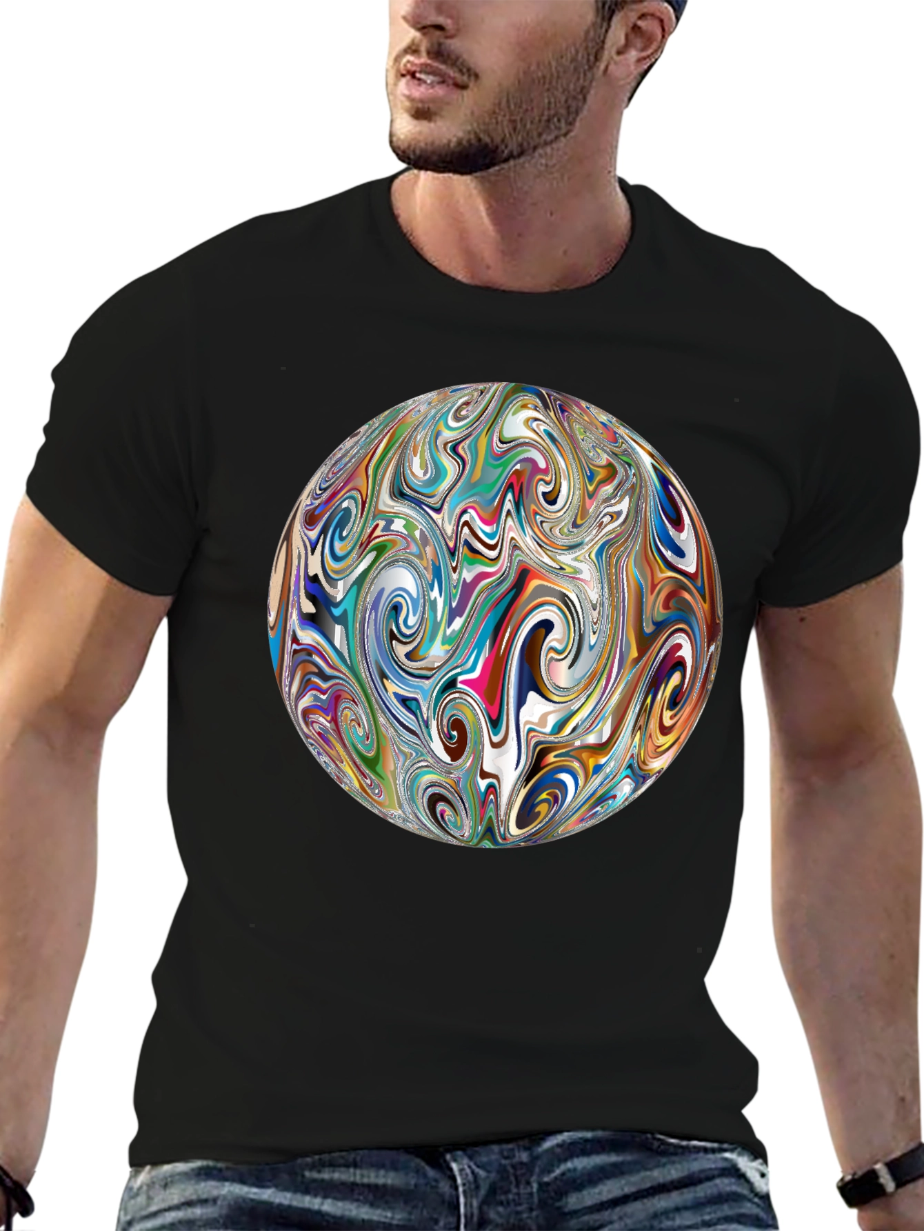 Abstract Swirl Sphere Graphic Tee - Modern Art T-Shirt