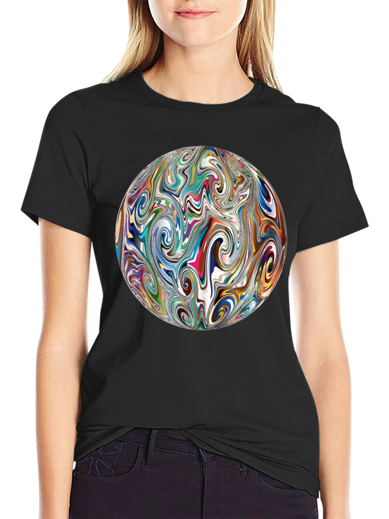 Abstract Swirl Sphere Graphic Tee - Modern Art T-Shirt