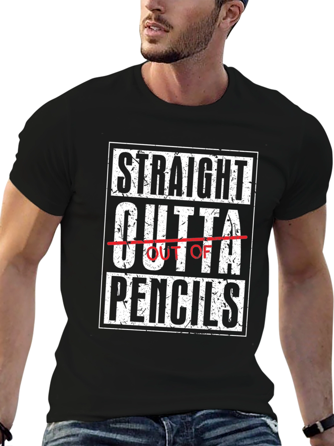 Straight Outta Pencils Black Graphic Tee Shirt