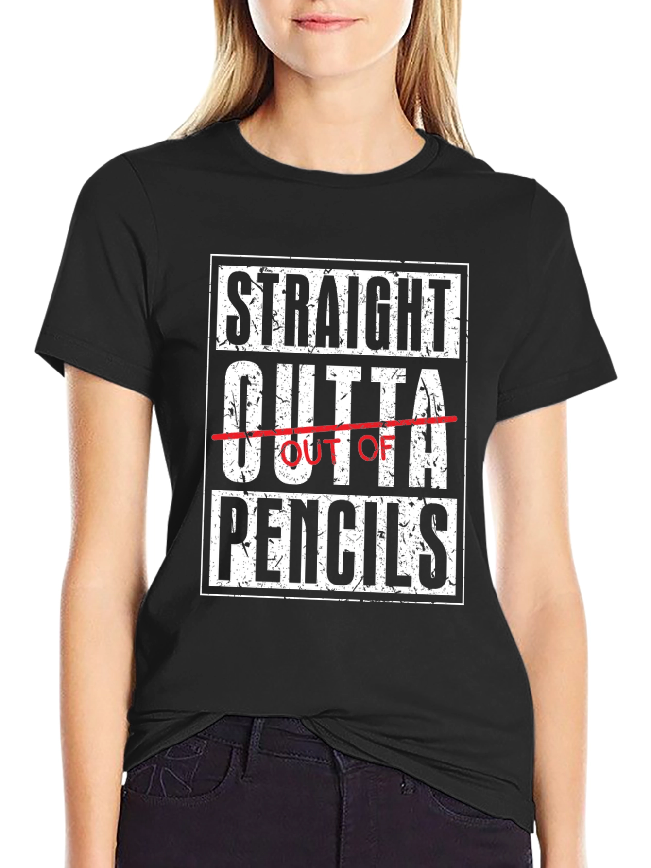 Straight Outta Pencils Black Graphic Tee Shirt