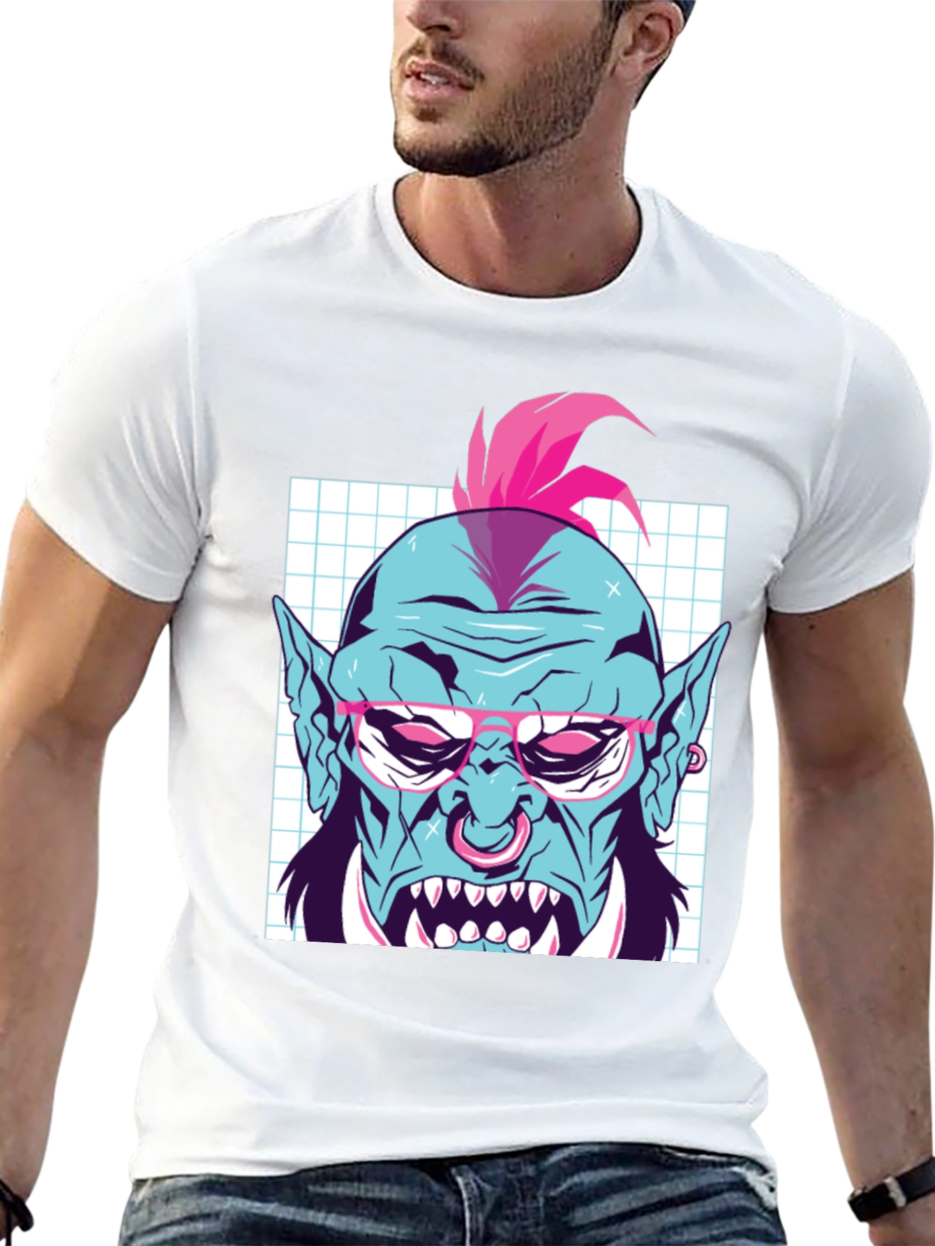 Retro Punk Troll Graphic Tee - Cool Black T-Shirt