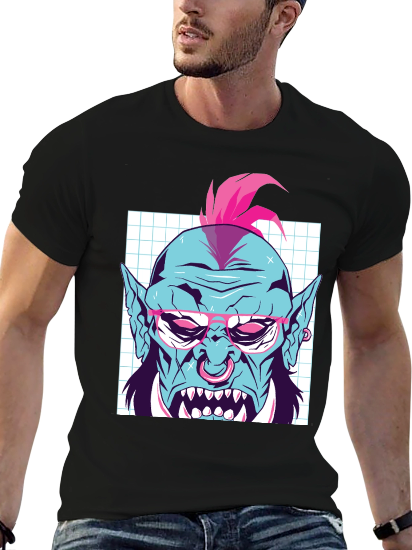 Retro Punk Troll Graphic Tee - Cool Black T-Shirt