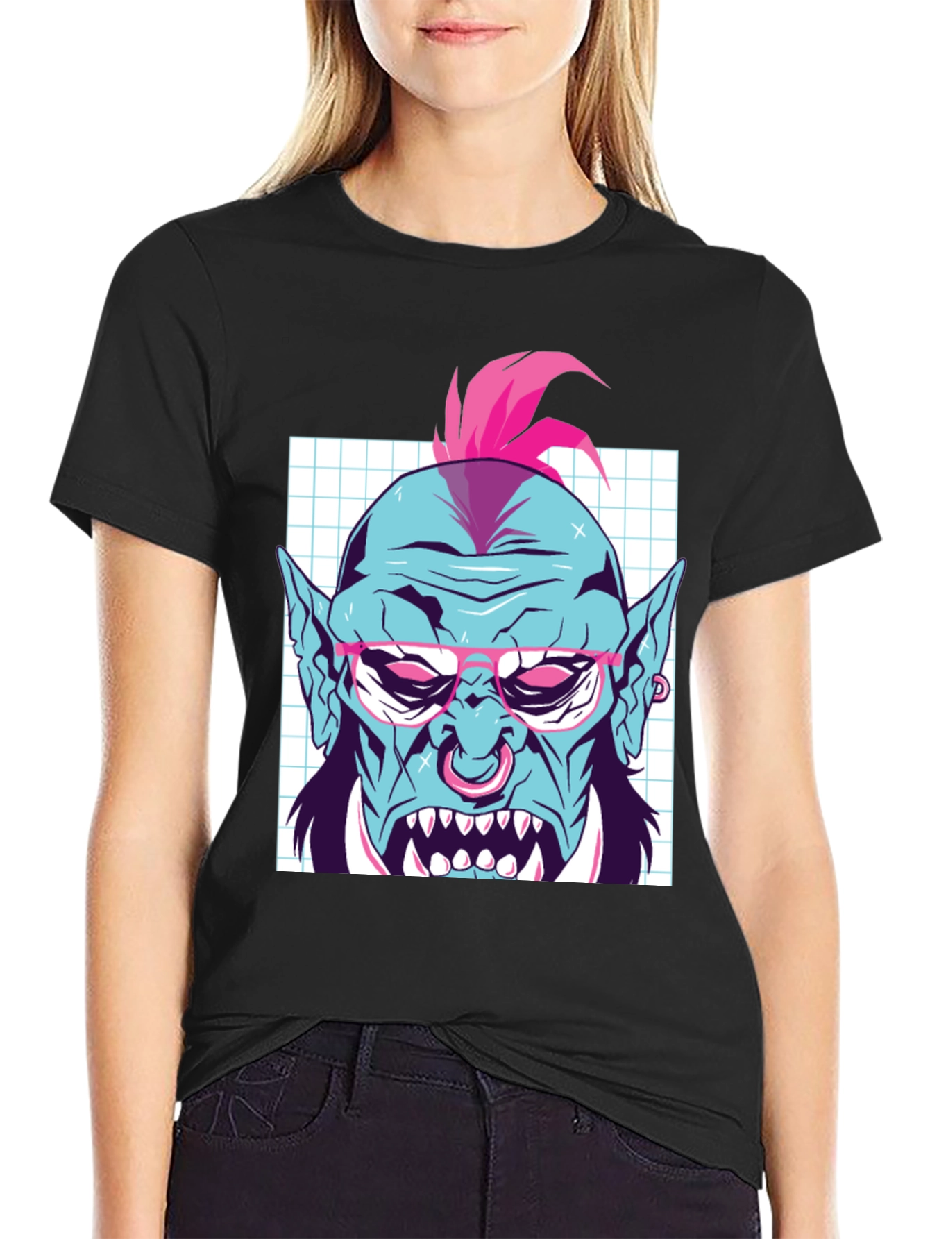 Retro Punk Troll Graphic Tee - Cool Black T-Shirt