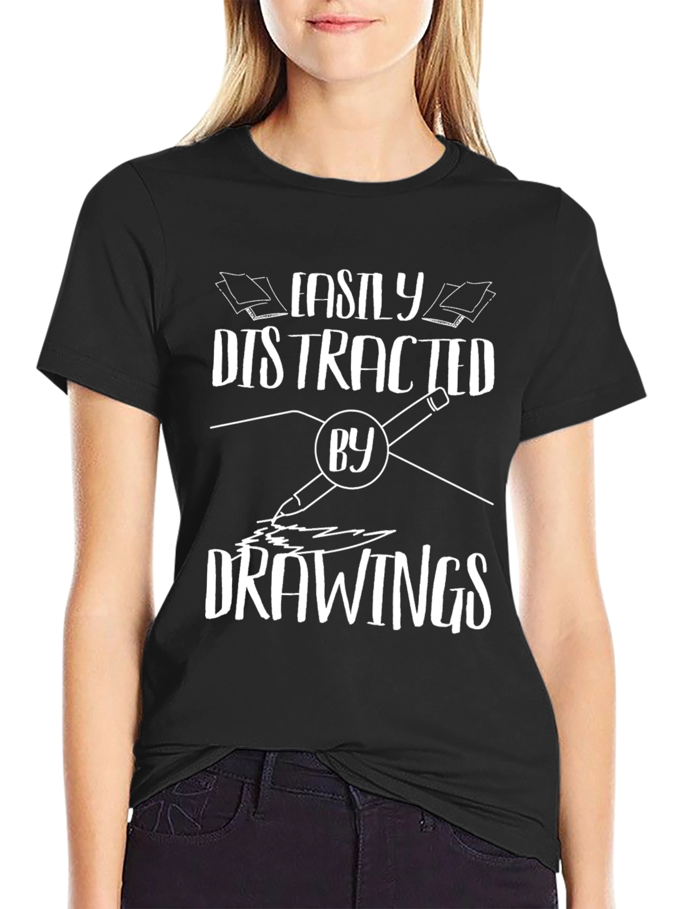 Easily Distracted By Drawings T-Shirt - Black