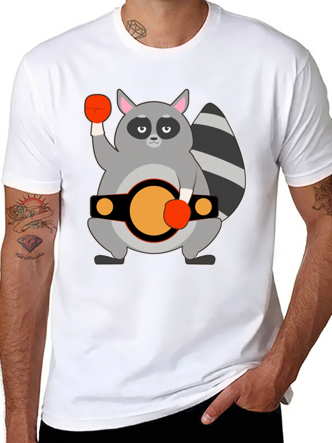 Raccoon Boxer Graphic Tee - Black Cotton T-Shirt