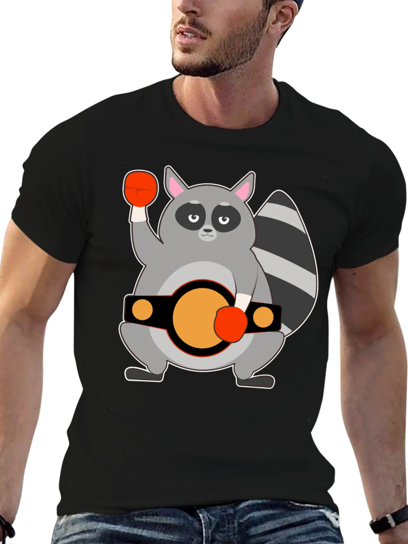 Raccoon Boxer Graphic Tee - Black Cotton T-Shirt