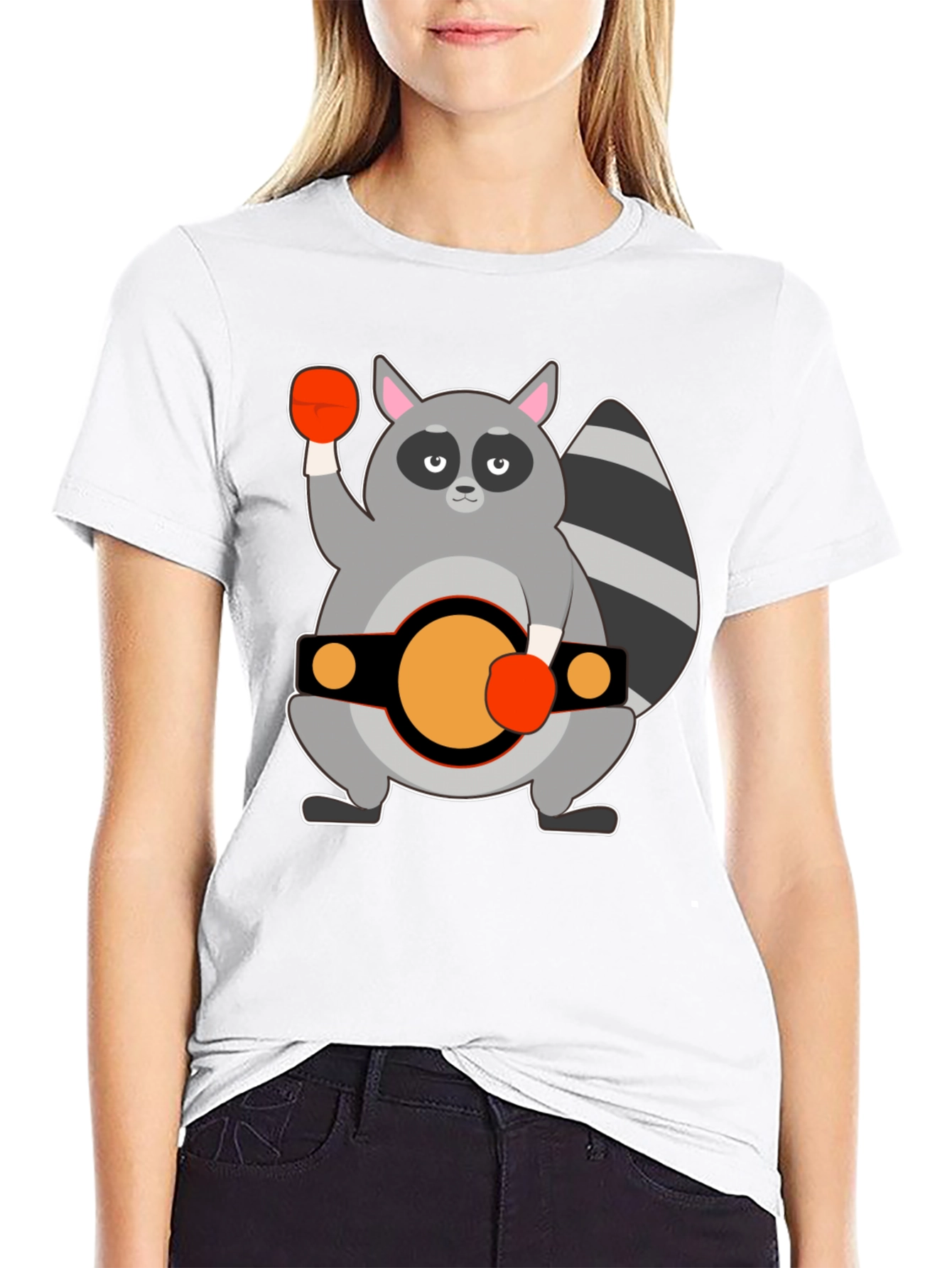 Raccoon Boxer Graphic Tee - Black Cotton T-Shirt