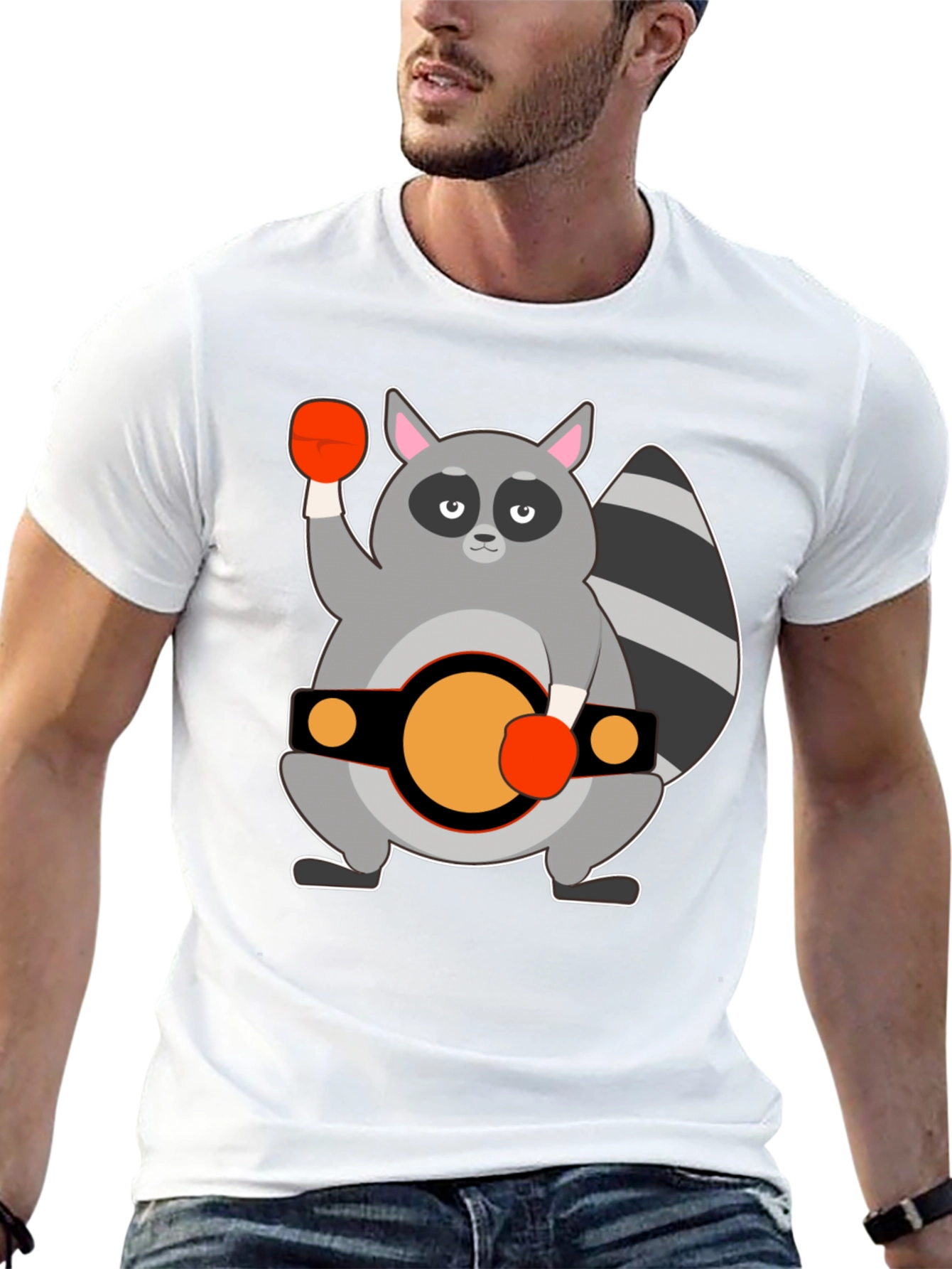 Raccoon Boxer Graphic Tee - Black Cotton T-Shirt