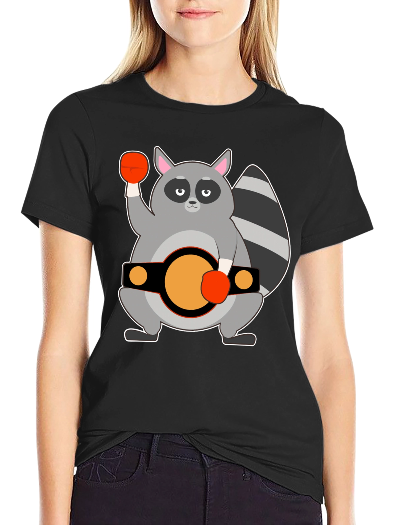 Raccoon Boxer Graphic Tee - Black Cotton T-Shirt