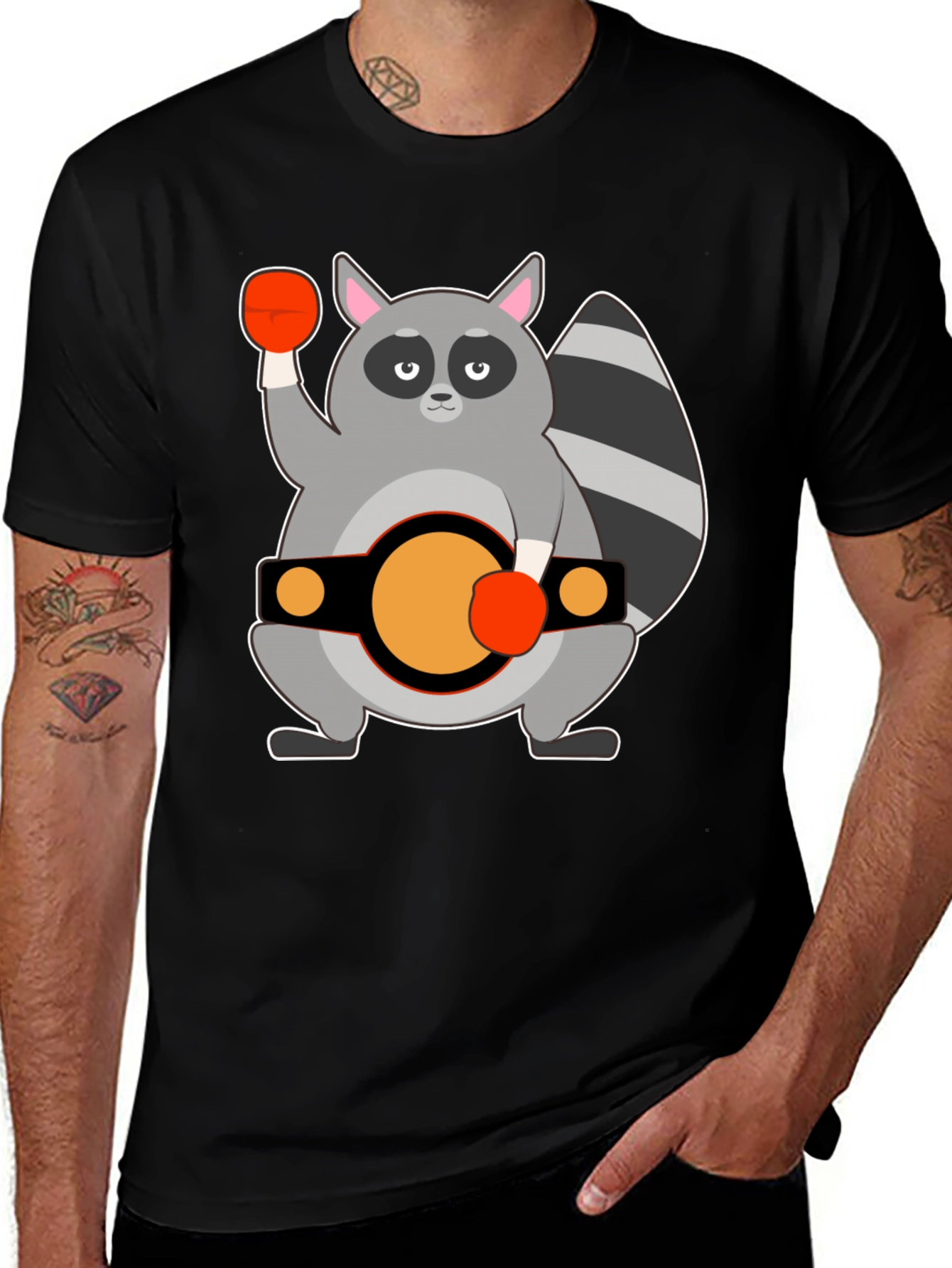 Raccoon Boxer Graphic Tee - Black Cotton T-Shirt