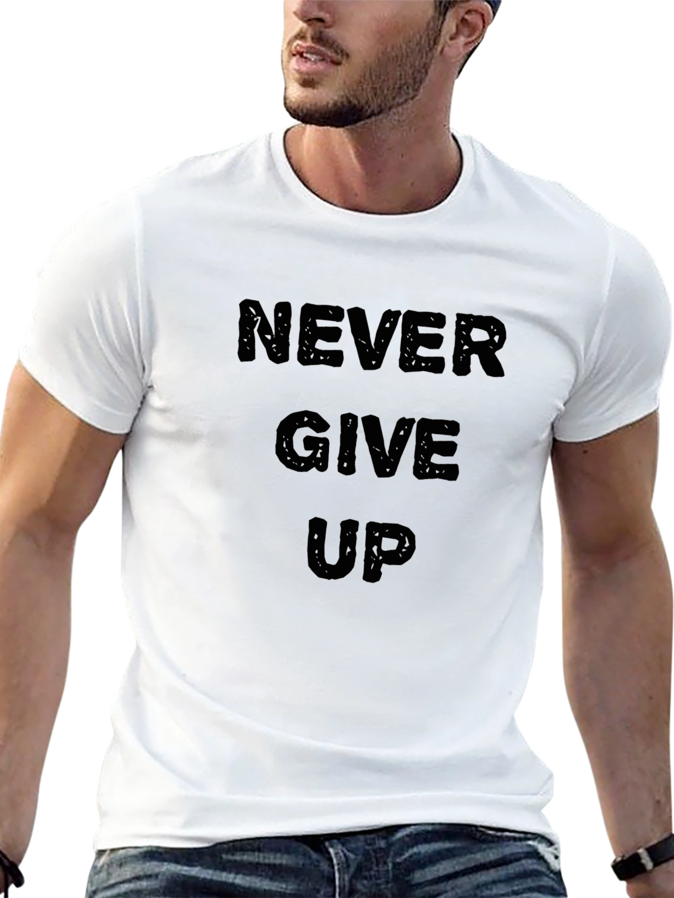 Never Give Up Motivational Black Graphic T-Shirt