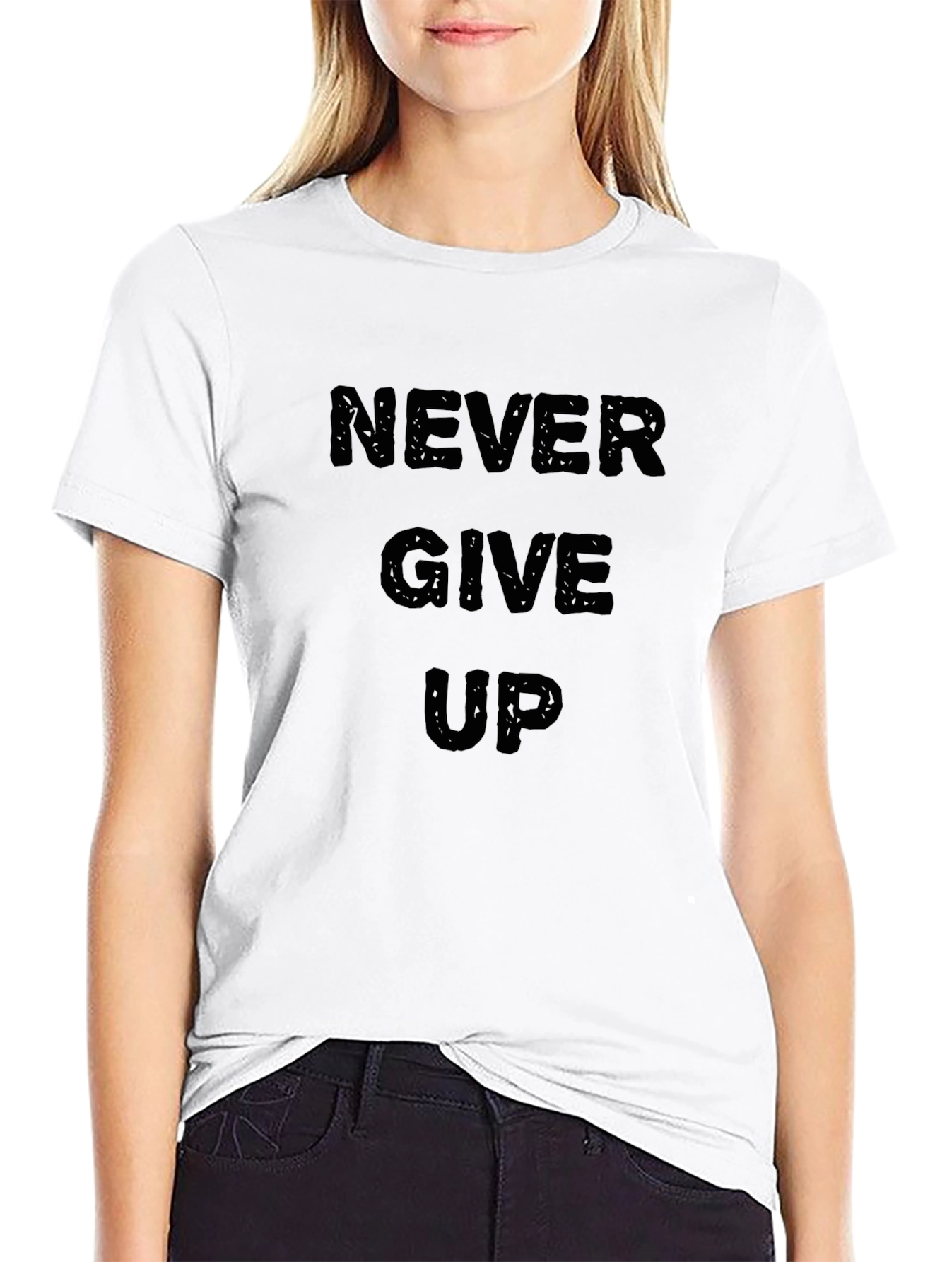 Never Give Up Motivational Black Graphic T-Shirt