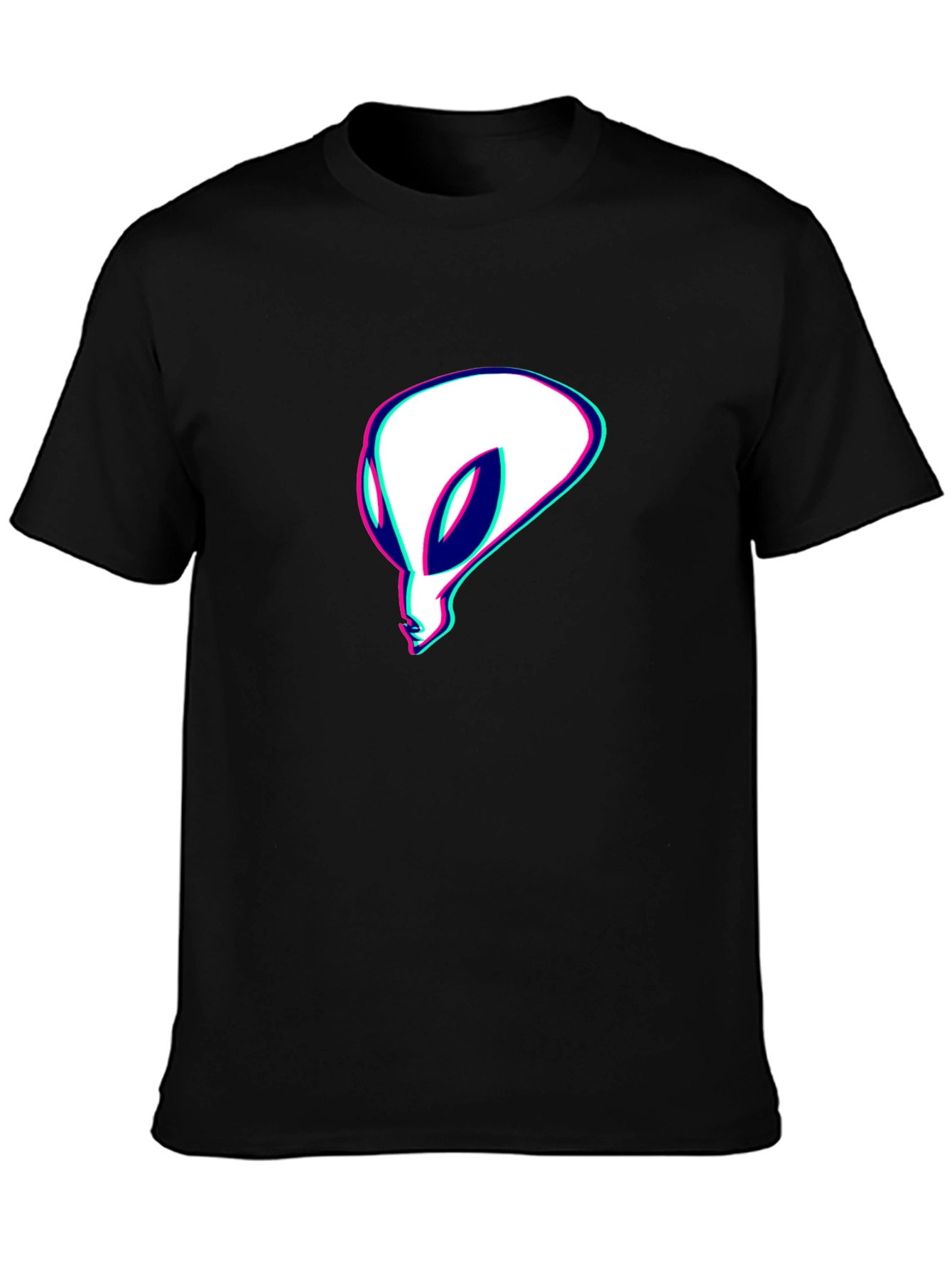 Alien Head Graphic Tee - Black Cotton T-Shirt