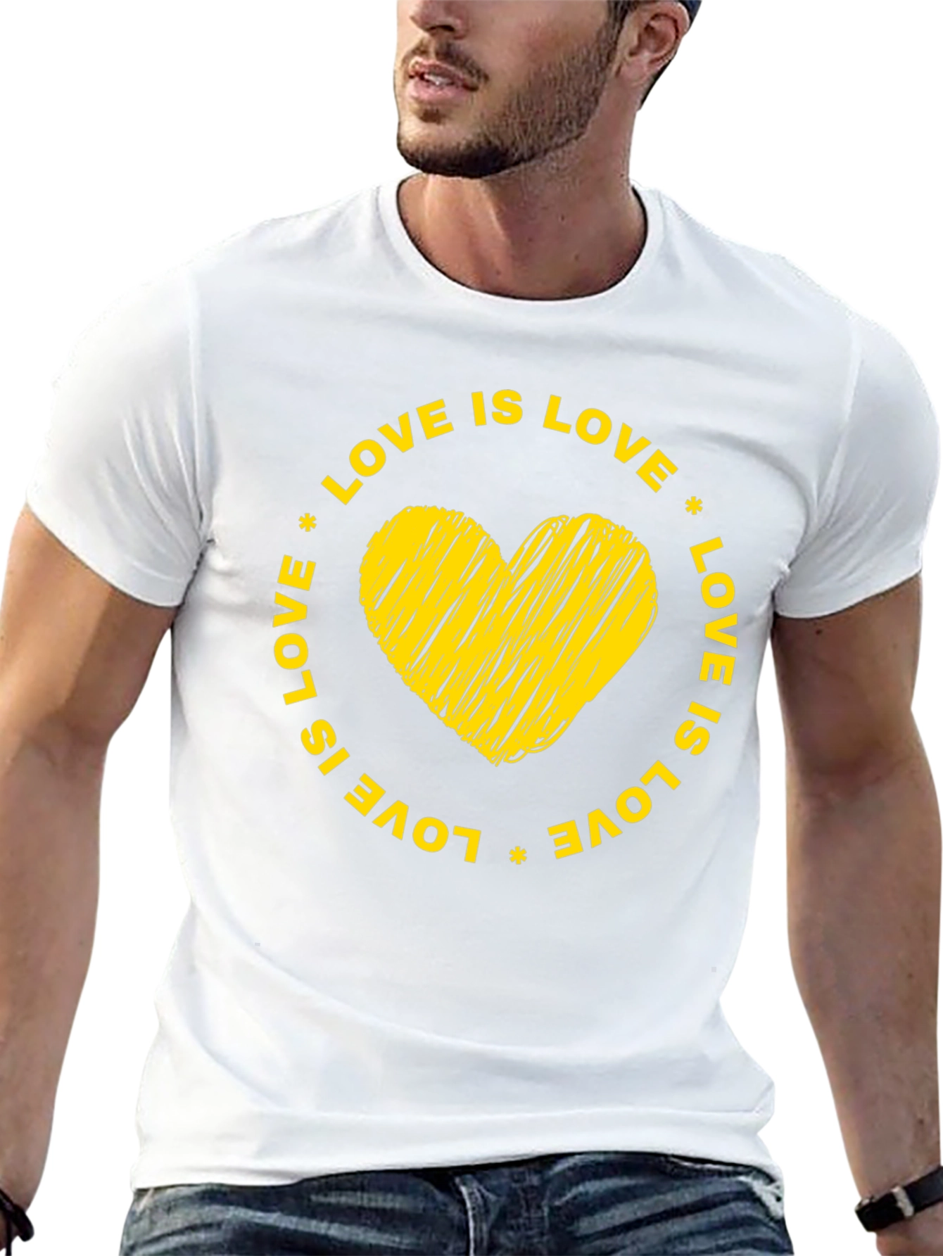 Love is Love Black T-Shirt with Yellow Heart Graphic