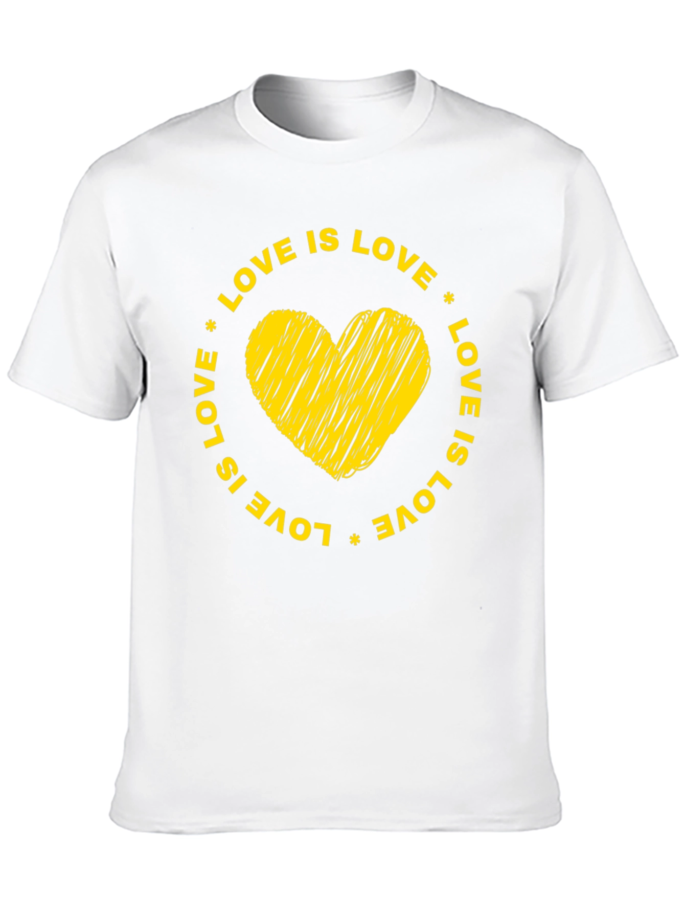 Love is Love Black T-Shirt with Yellow Heart Graphic