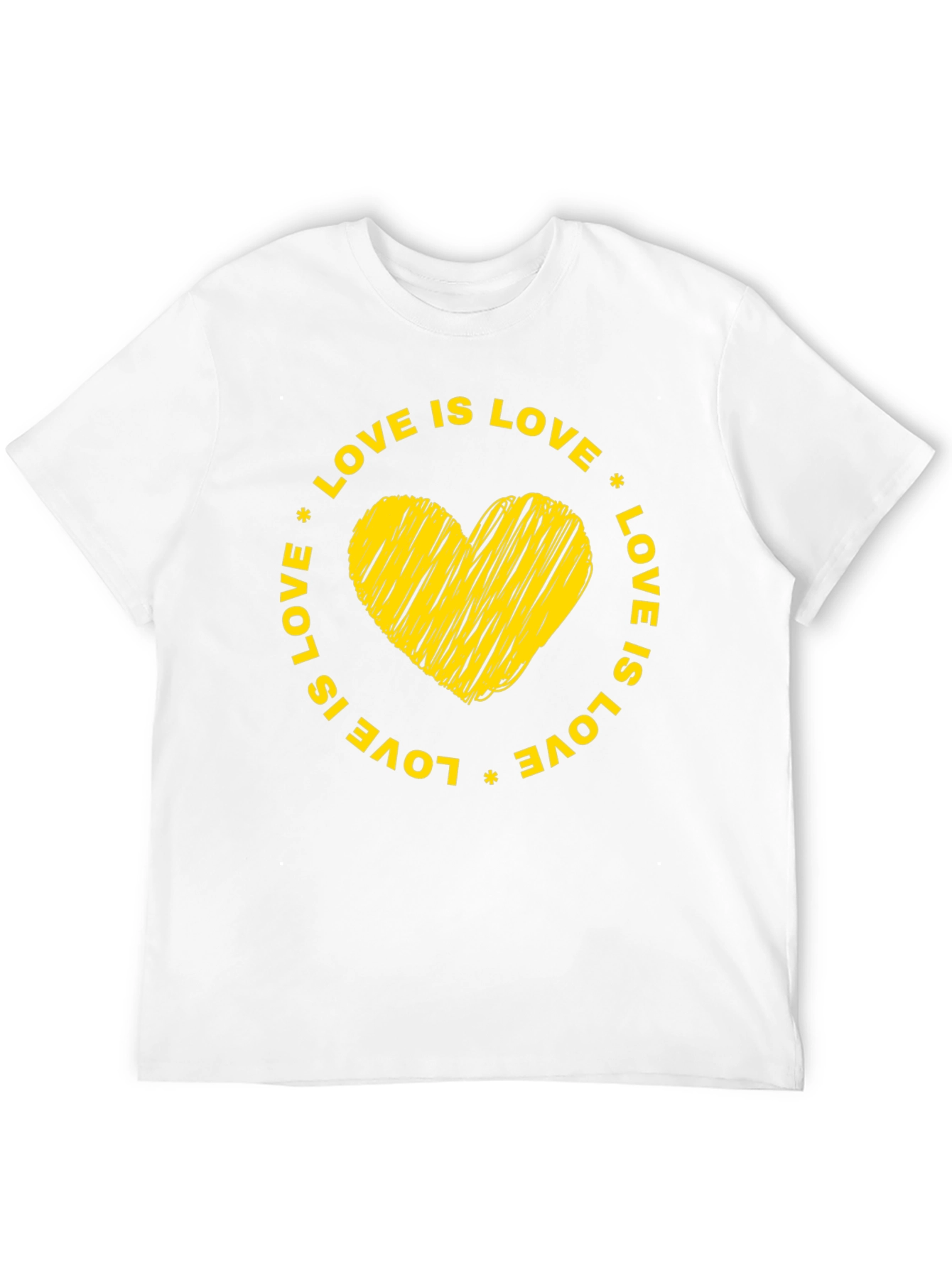 Love is Love Black T-Shirt with Yellow Heart Graphic
