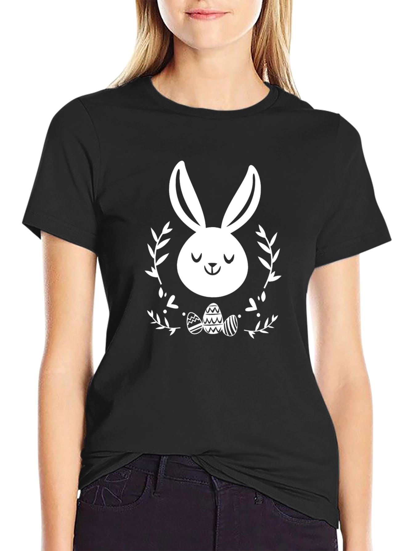Easter Bunny Graphic Tee - Black Cotton Blend