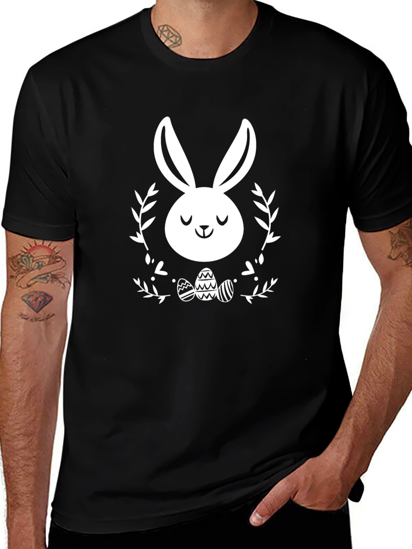 Easter Bunny Graphic Tee - Black Cotton Blend
