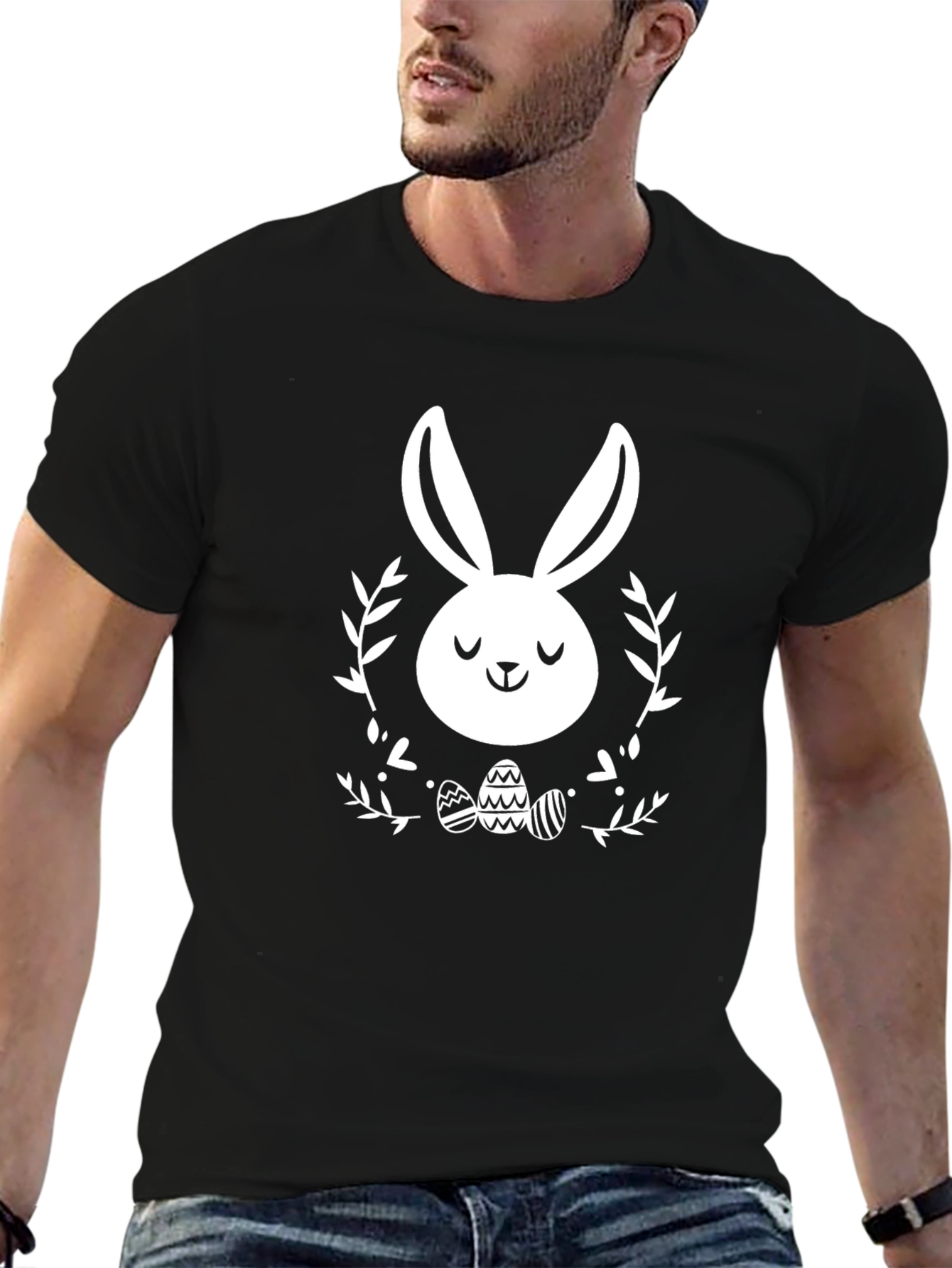 Easter Bunny Graphic Tee - Black Cotton Blend