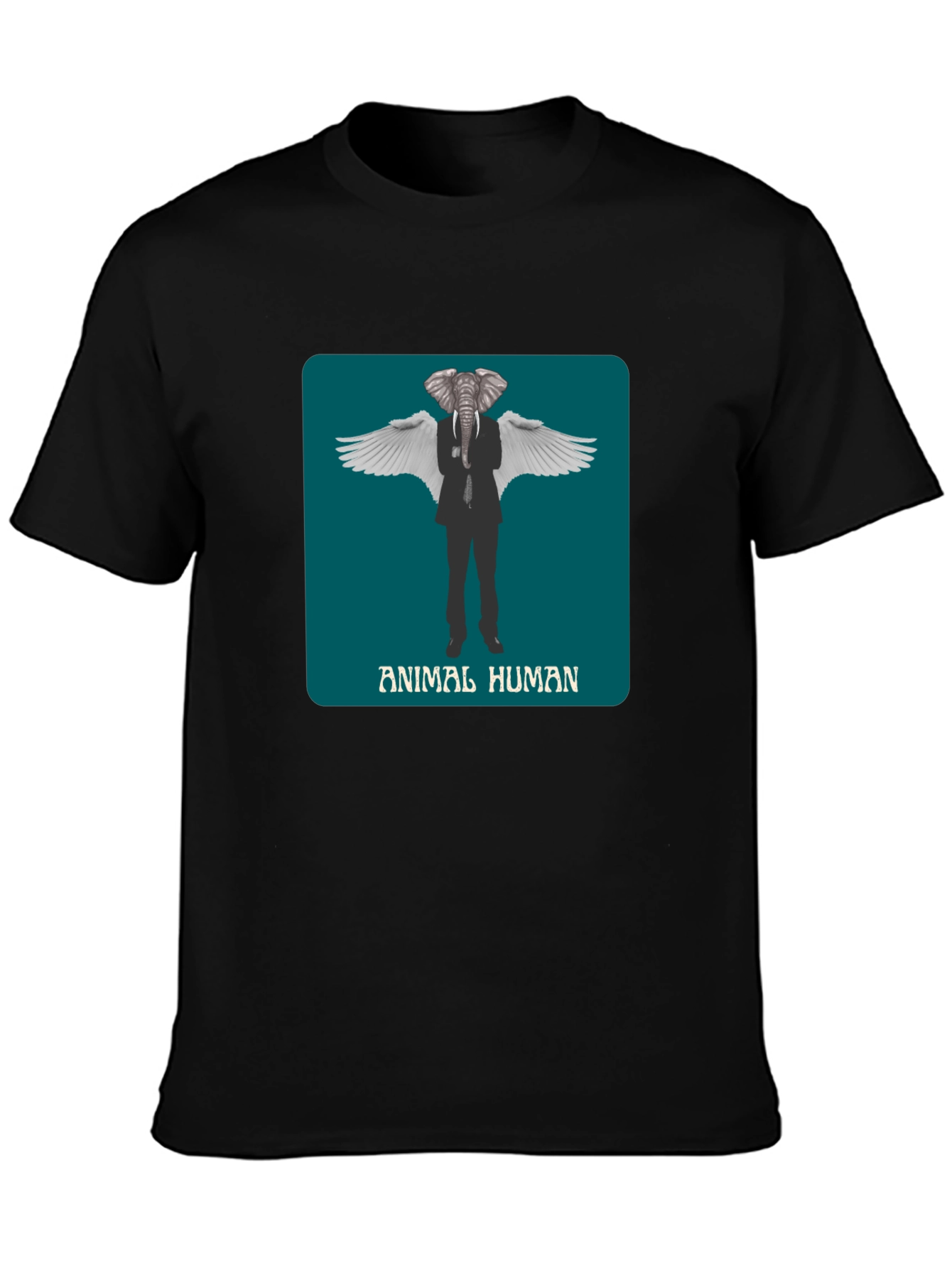 Animal Human Graphic Print Black T-Shirt
