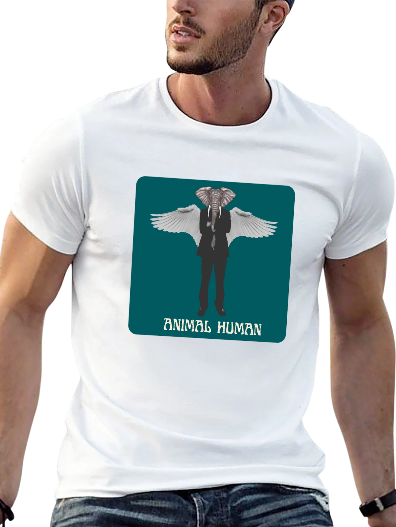 Animal Human Graphic Print Black T-Shirt