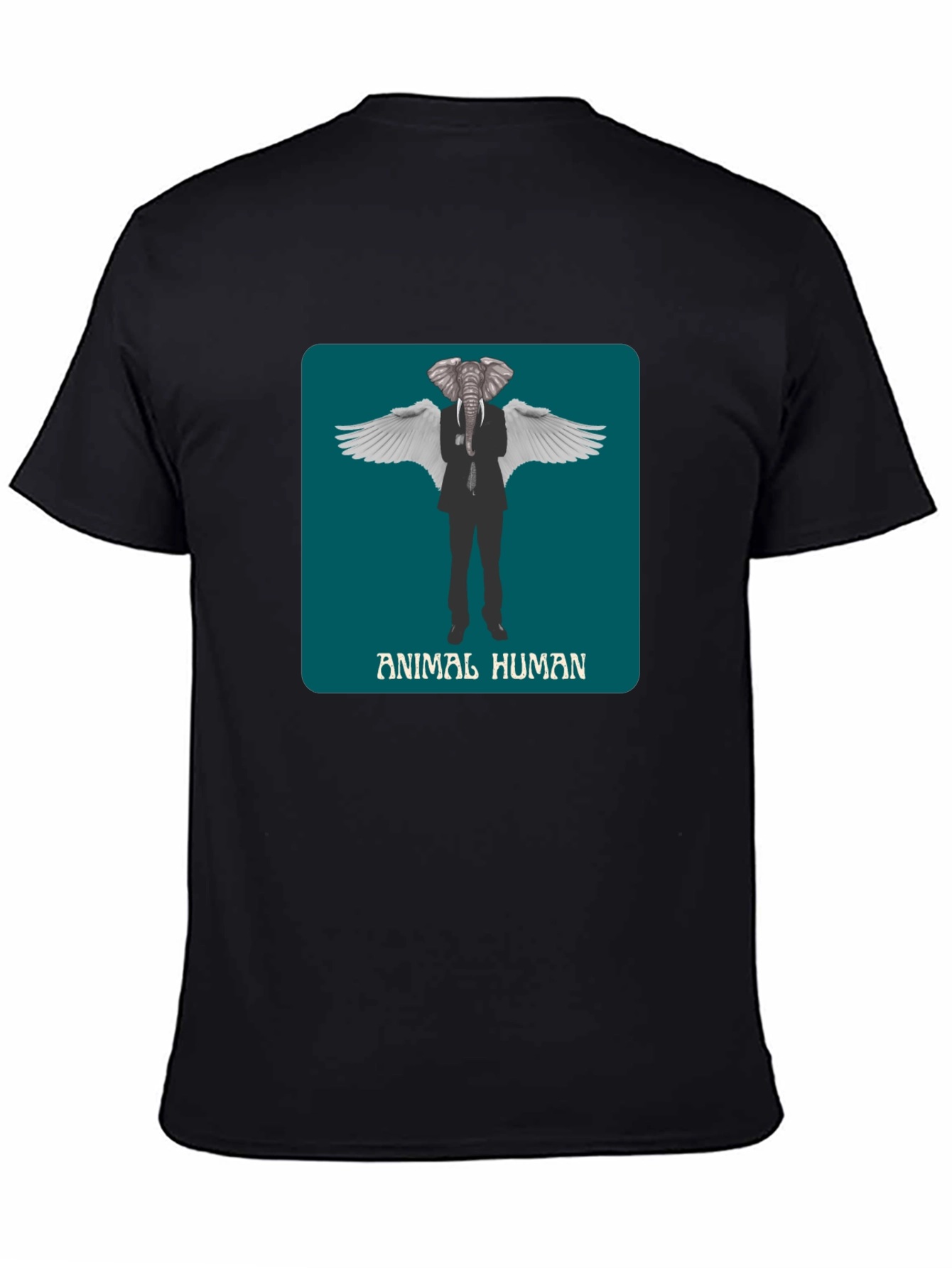 Animal Human Graphic Print Black T-Shirt