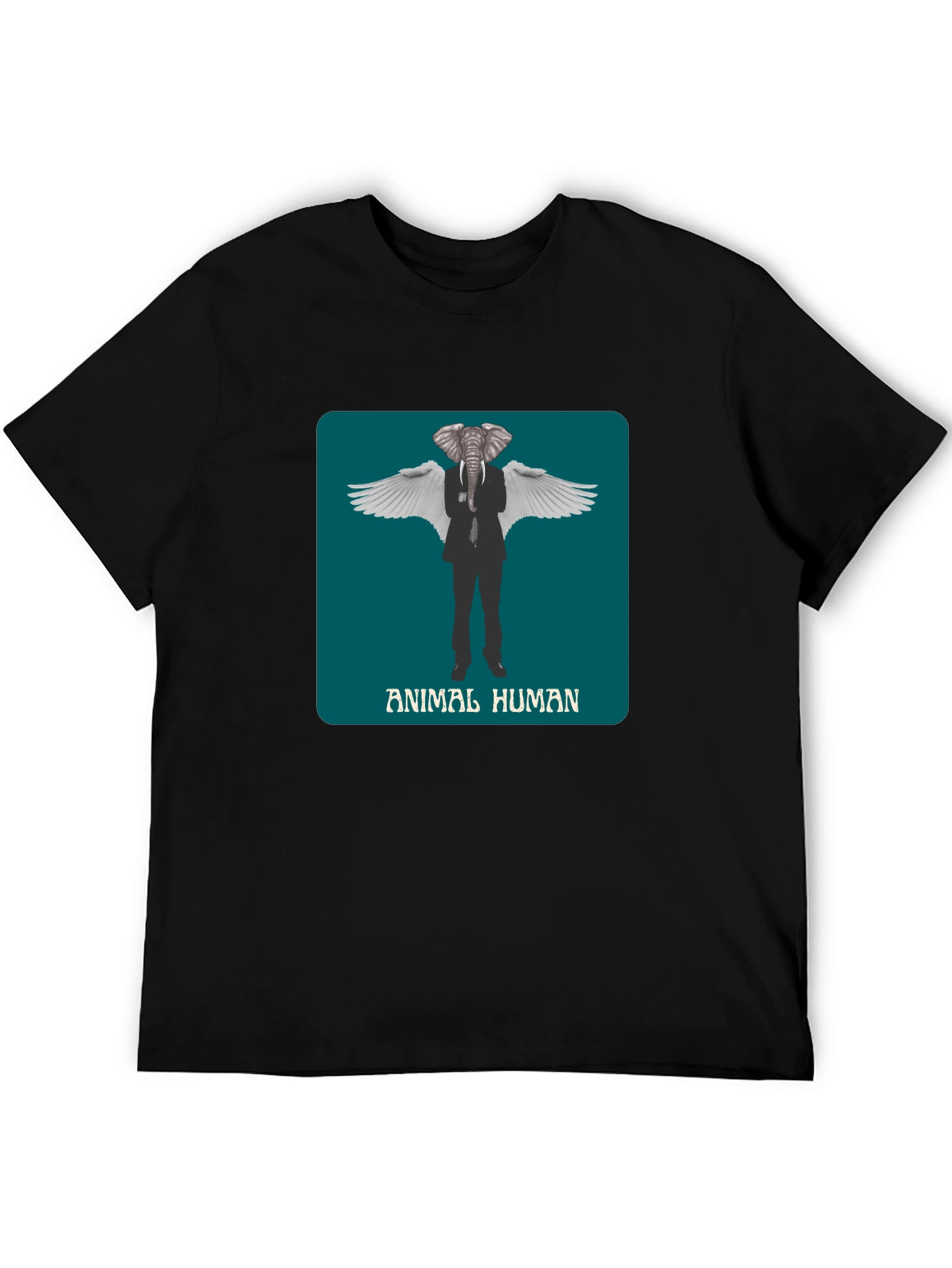 Animal Human Graphic Print Black T-Shirt