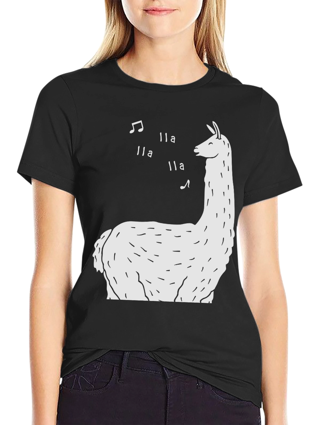 Singing Llama Graphic Tee - Black Cotton T-Shirt