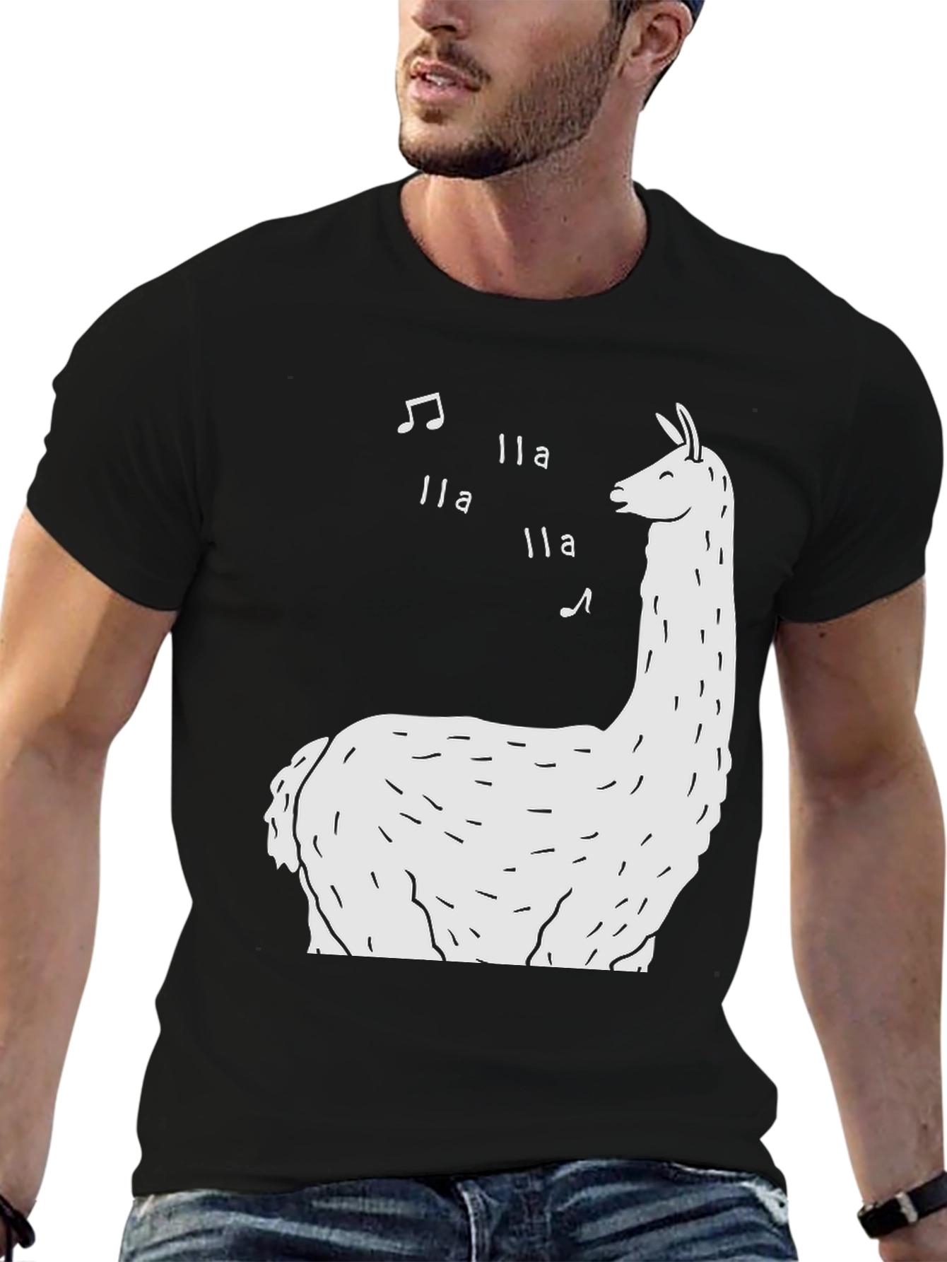 Singing Llama Graphic Tee - Black Cotton T-Shirt