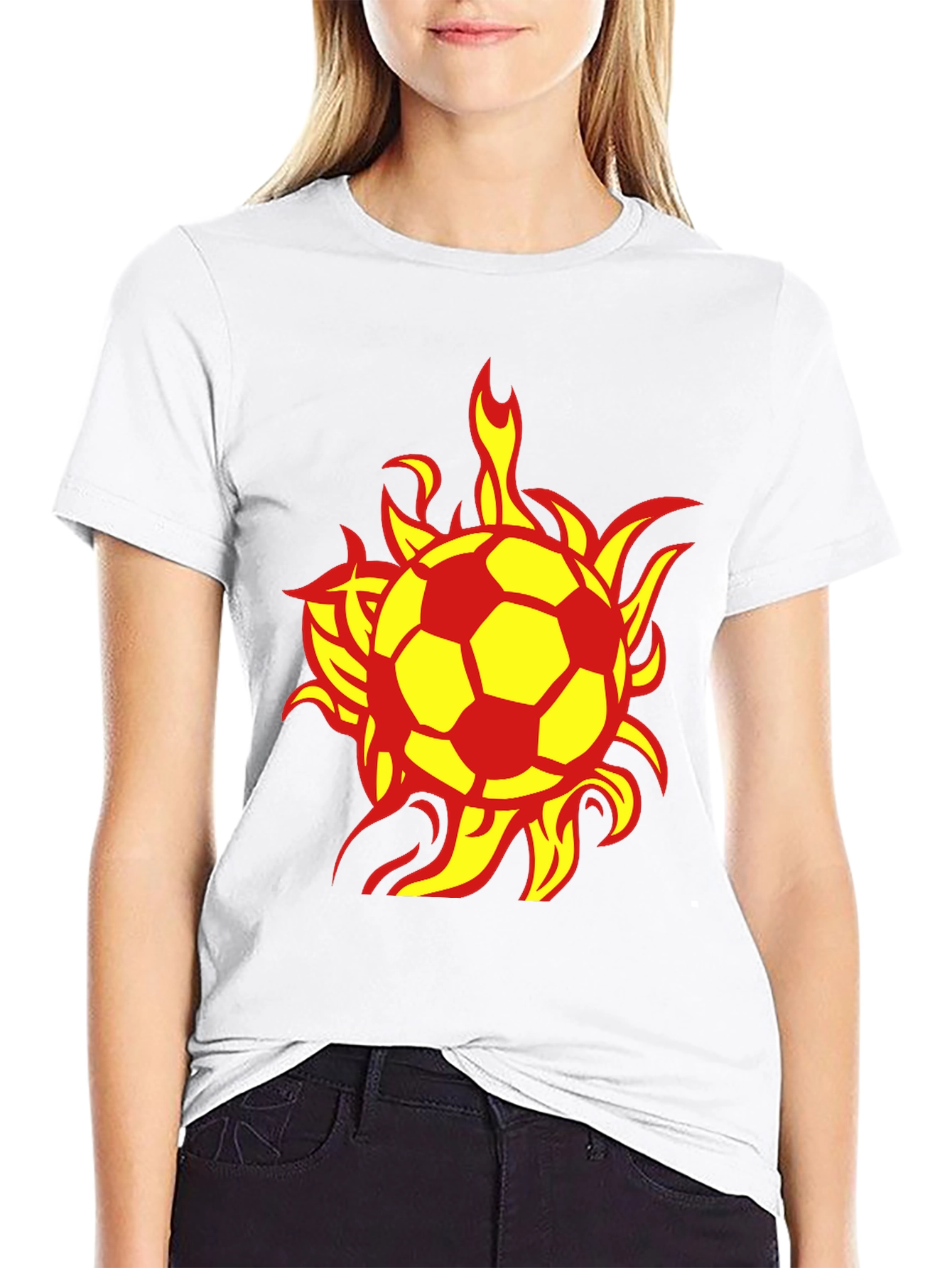 Flaming Soccer Ball Graphic Tee - Black Cotton T-Shirt
