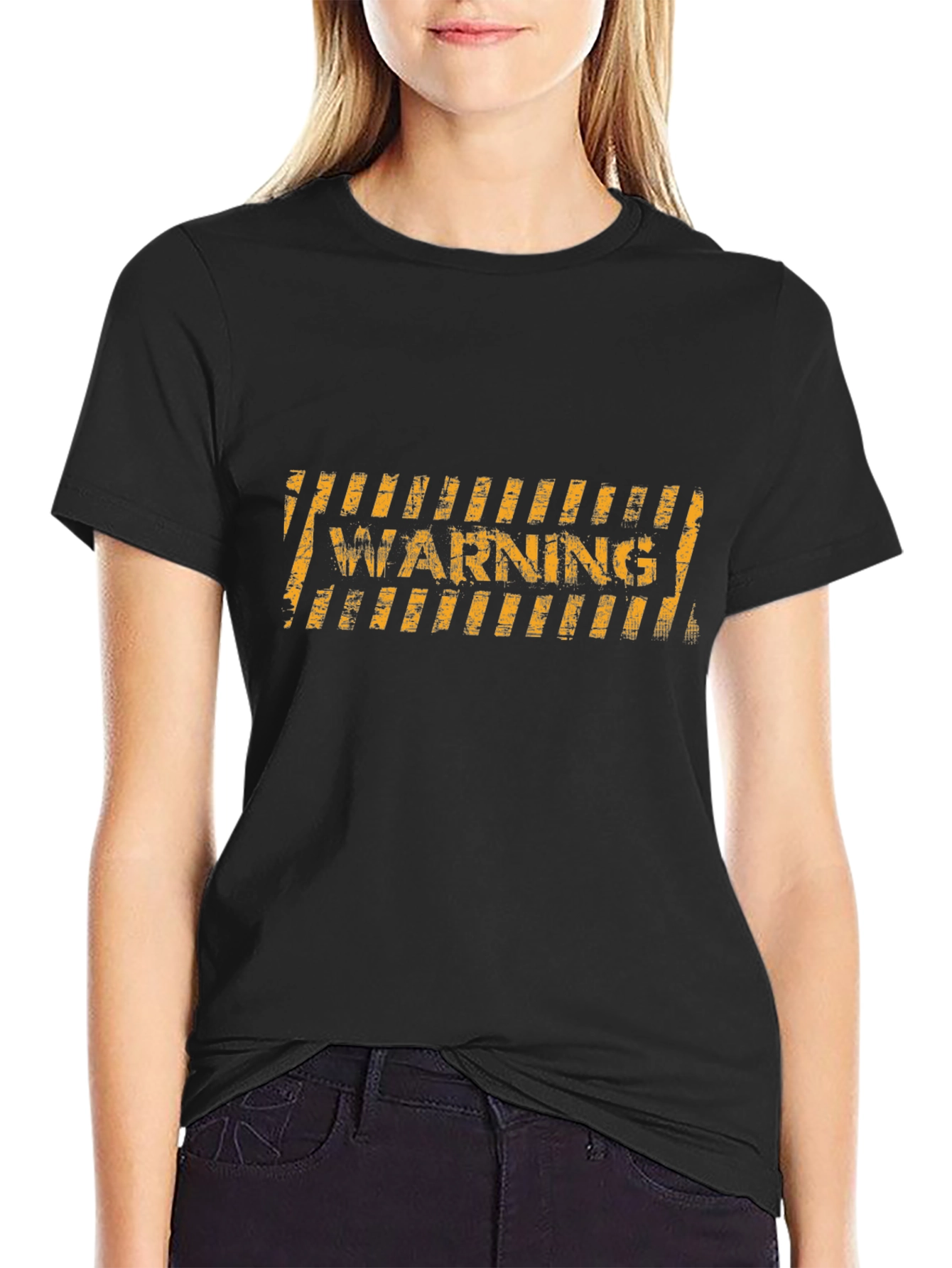 Warning Stripes Graphic Black T-Shirt