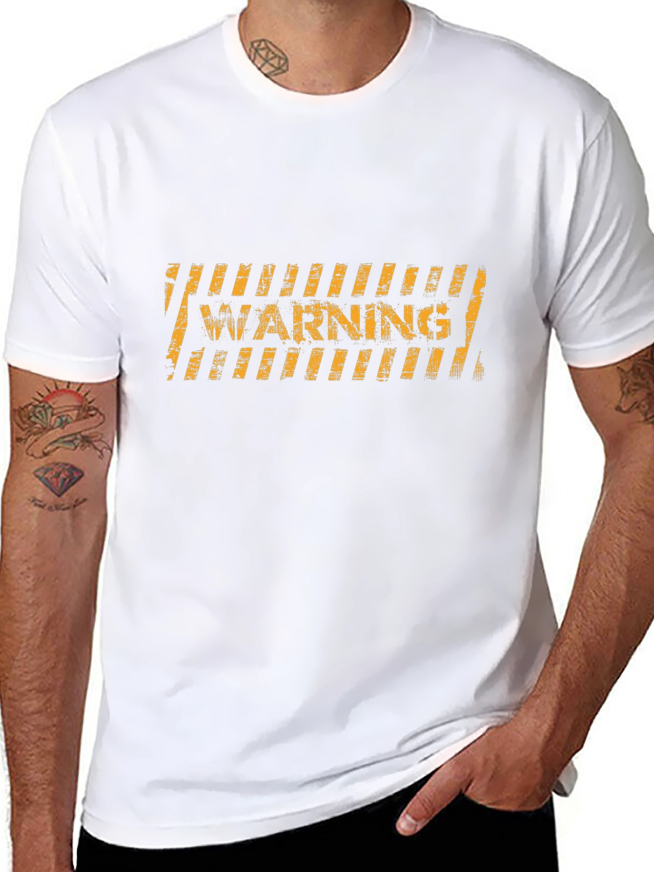 Warning Stripes Graphic Black T-Shirt