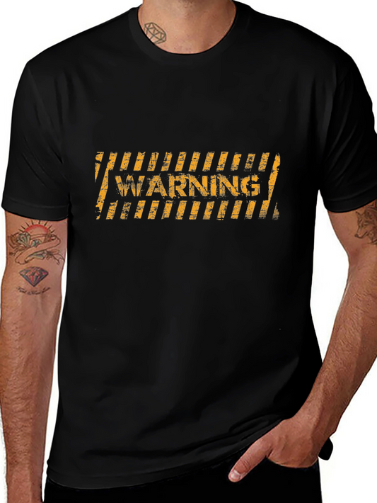 Warning Stripes Graphic Black T-Shirt