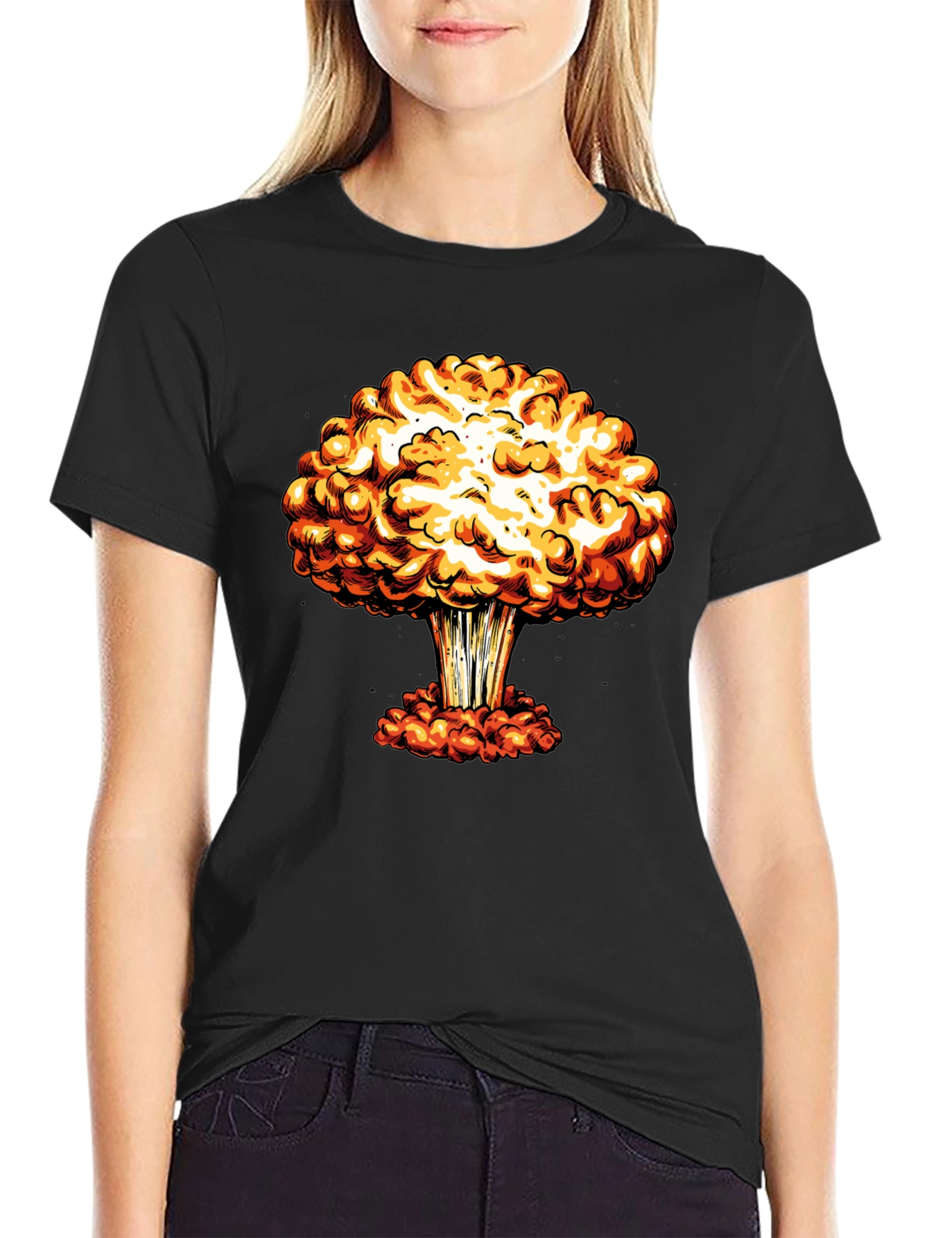 Mushroom Cloud Graphic Print Black T-Shirt