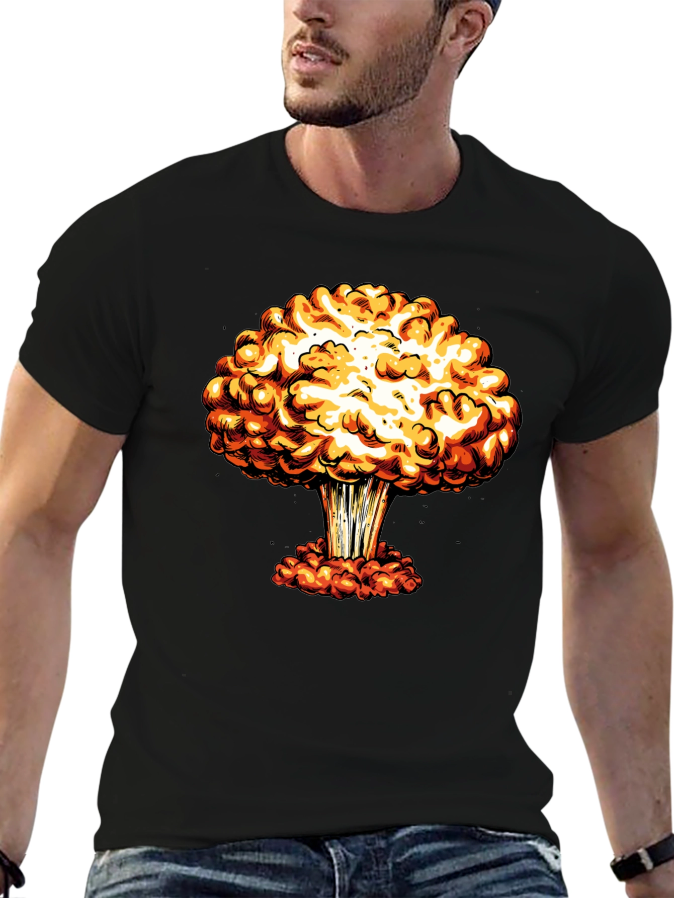 Mushroom Cloud Graphic Print Black T-Shirt