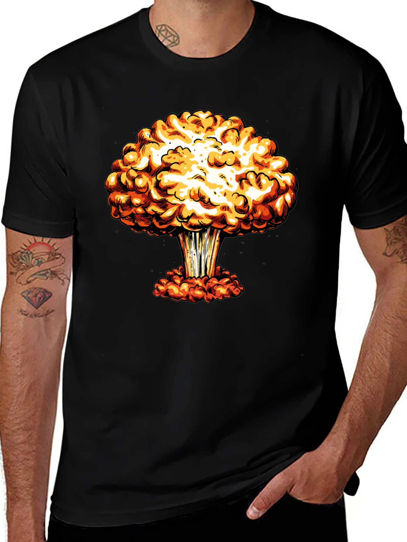 Mushroom Cloud Graphic Print Black T-Shirt