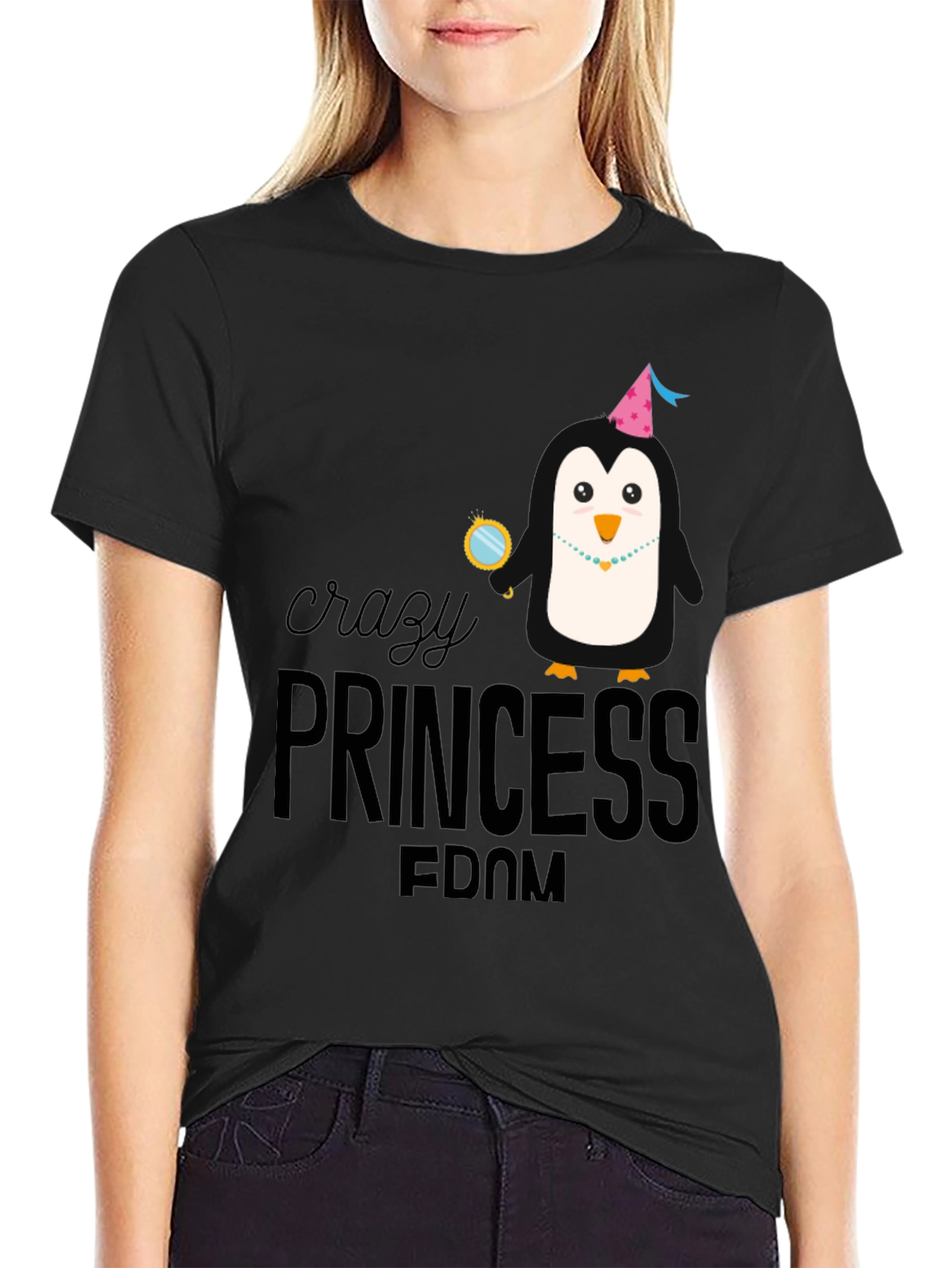 Crazy Princess Penguin Graphic T-Shirt