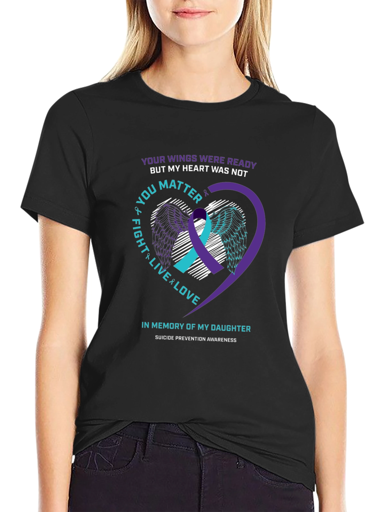 Suicide Awareness T-Shirt - Wings & Heart