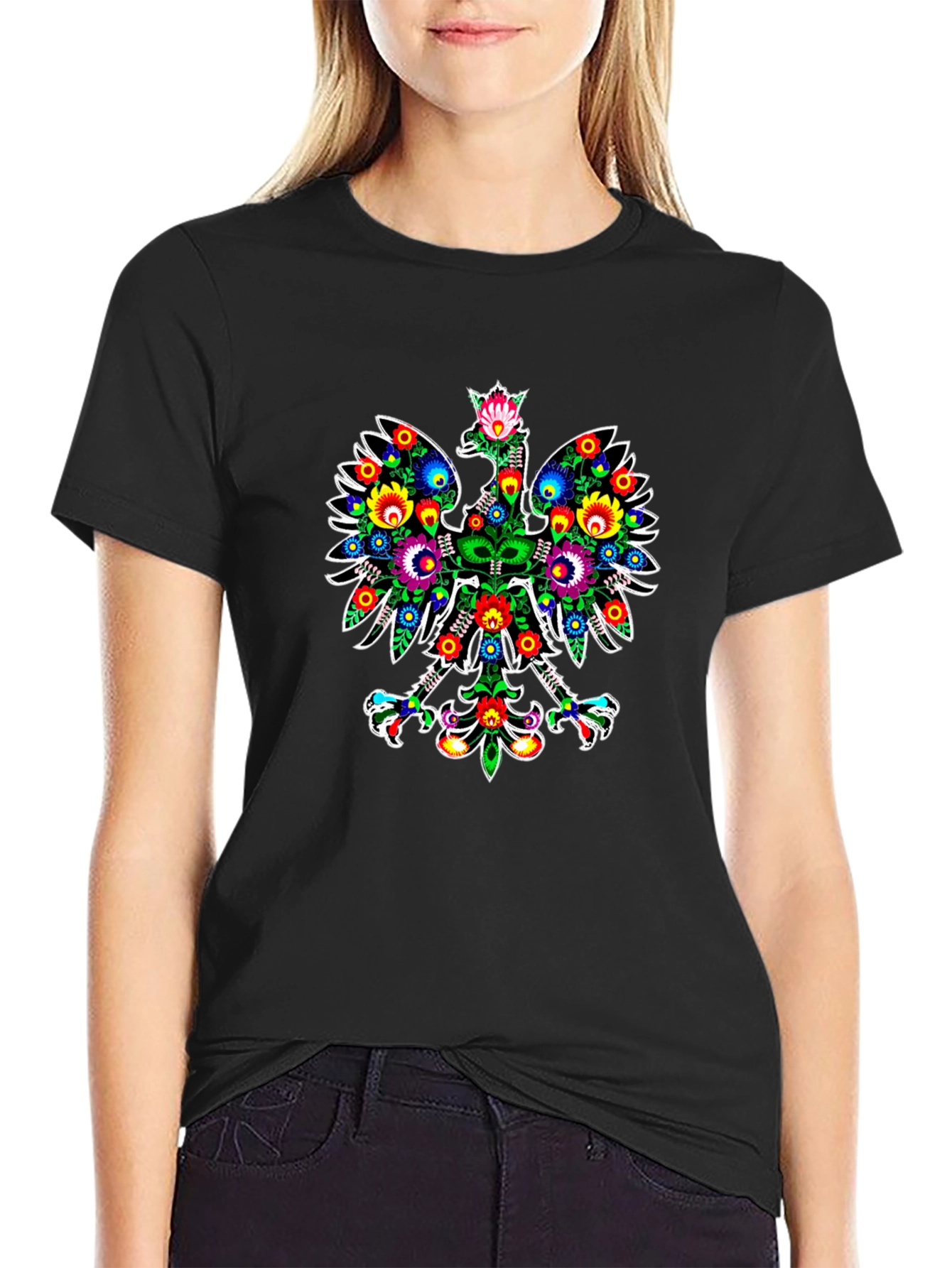 Polish Folk Art Eagle Graphic Black T-Shirt