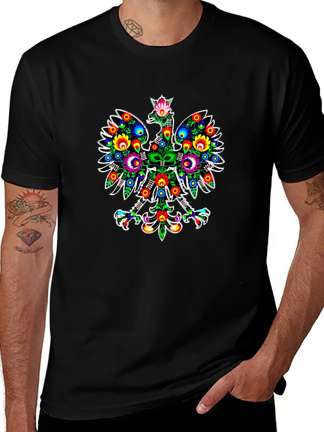 Polish Folk Art Eagle Graphic Black T-Shirt