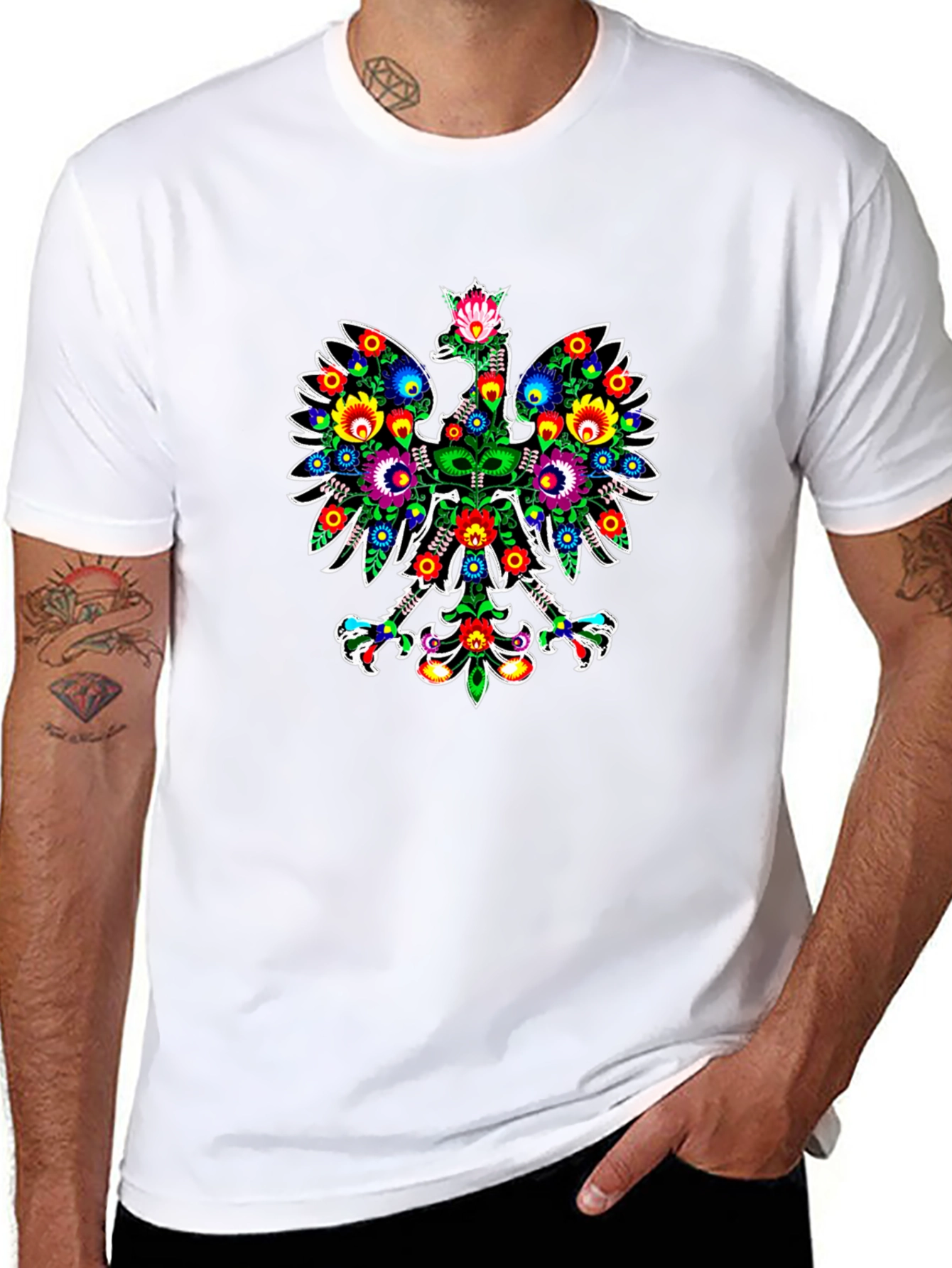 Polish Folk Art Eagle Graphic Black T-Shirt