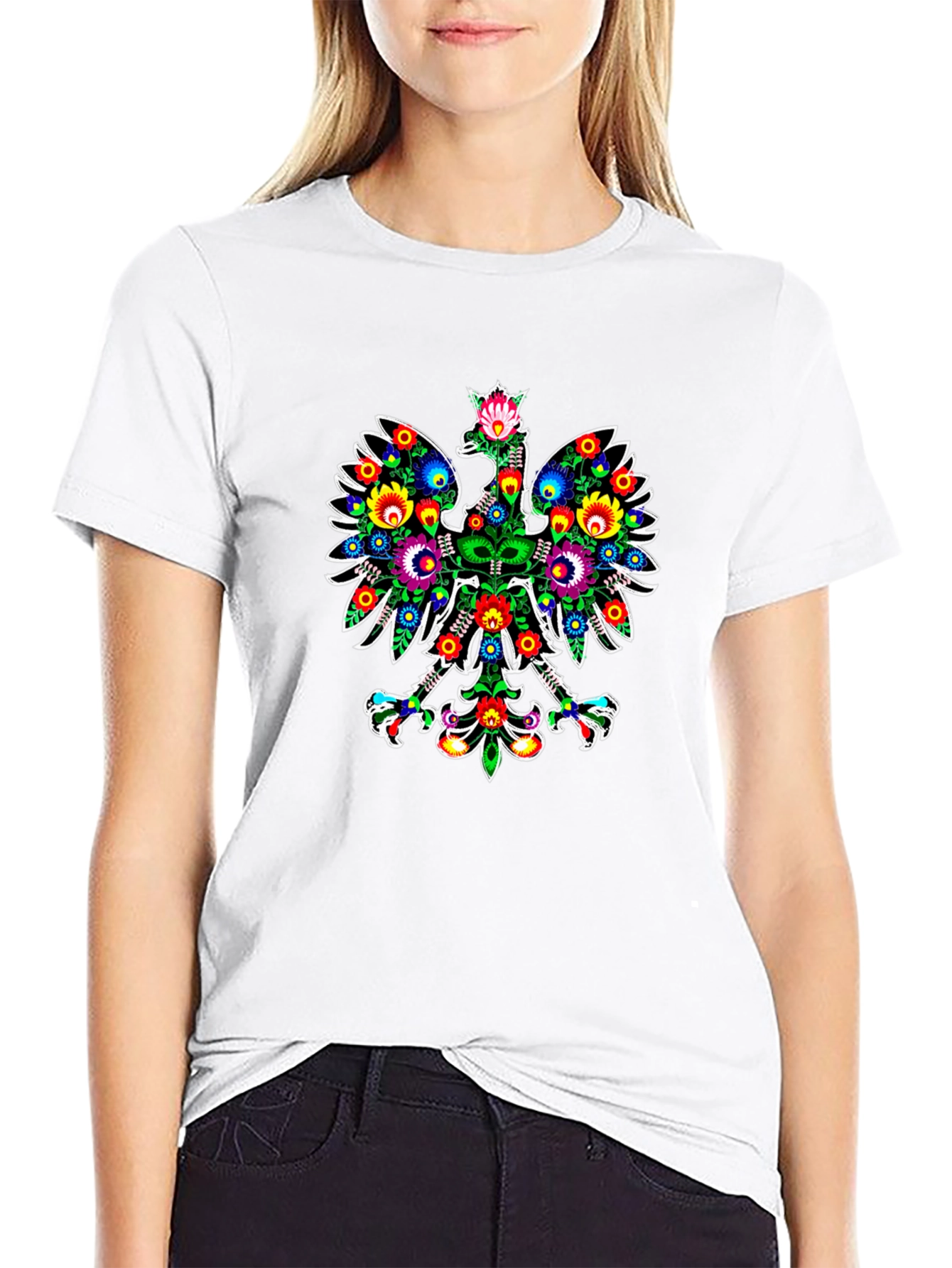Polish Folk Art Eagle Graphic Black T-Shirt