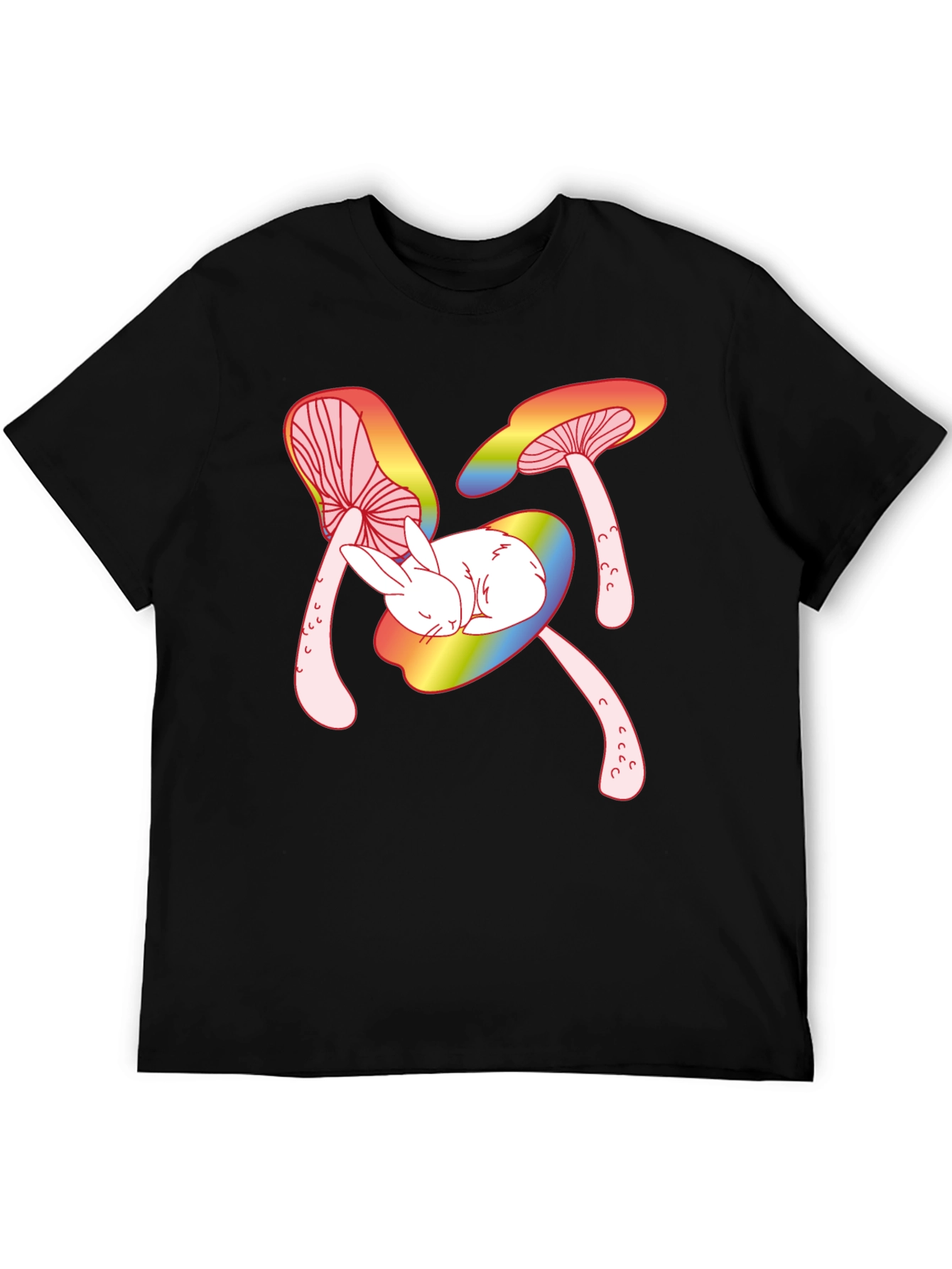 Mushroom Bunny Graphic Tee - Black Cotton T-Shirt