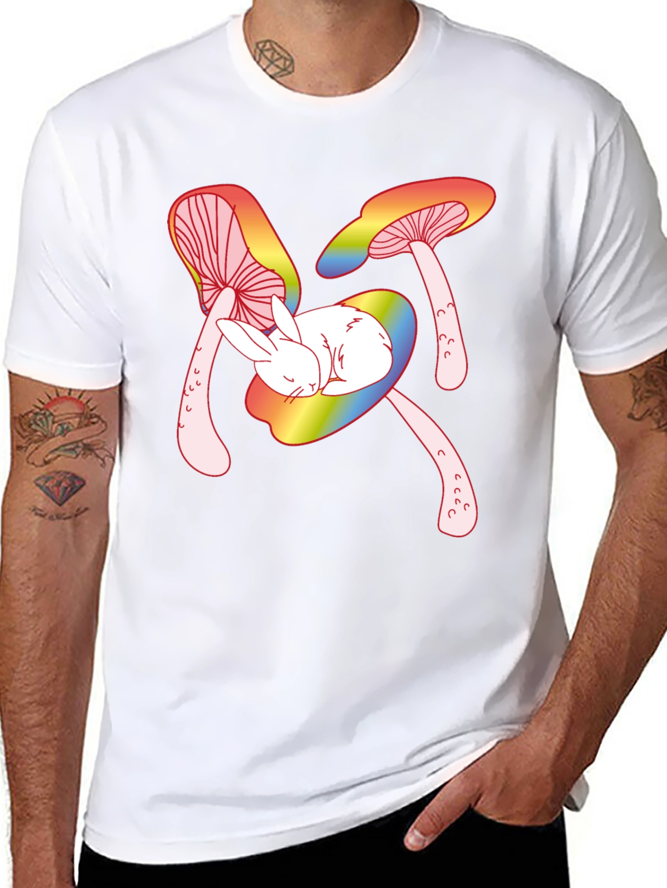 Mushroom Bunny Graphic Tee - Black Cotton T-Shirt