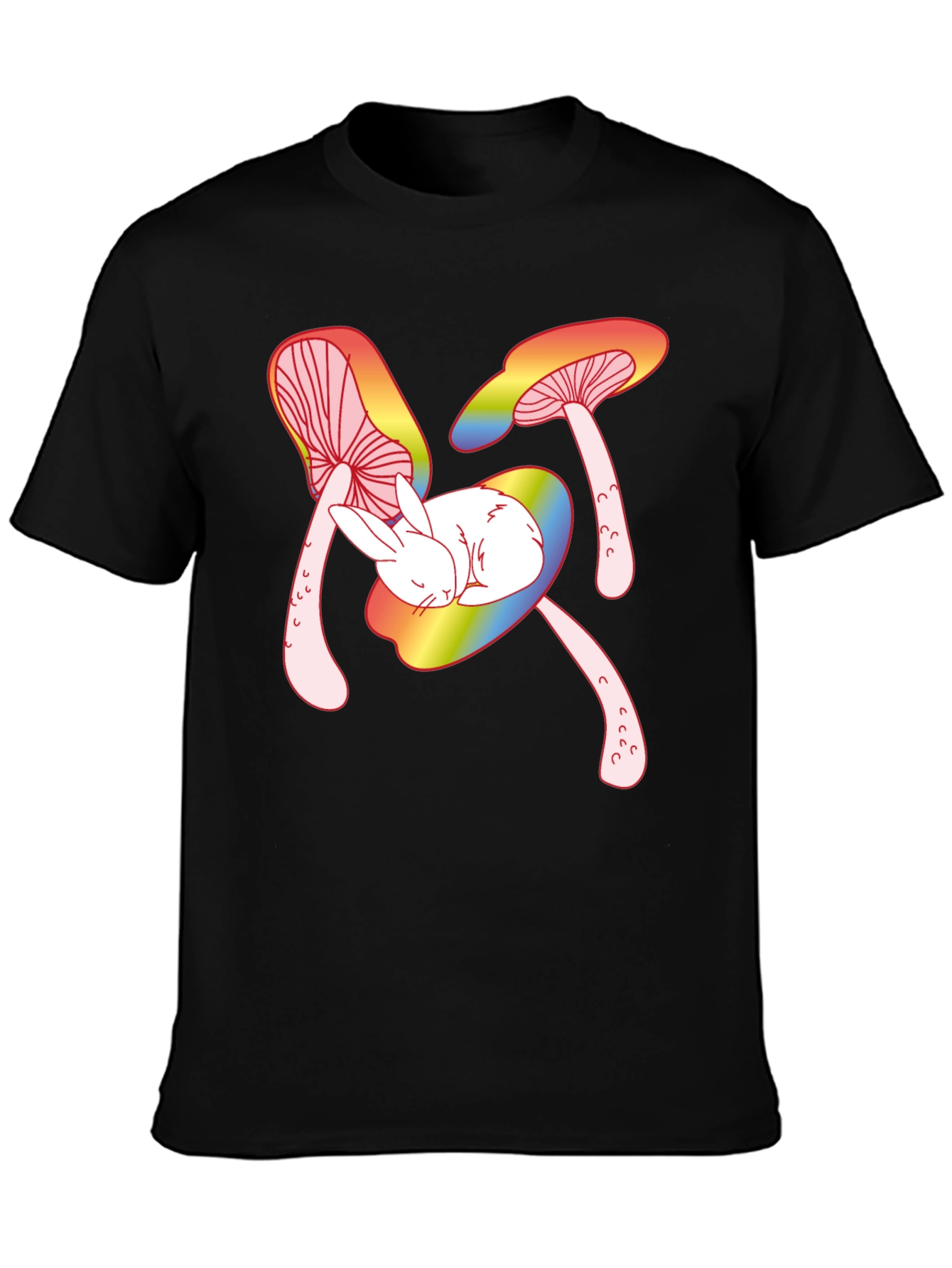Mushroom Bunny Graphic Tee - Black Cotton T-Shirt