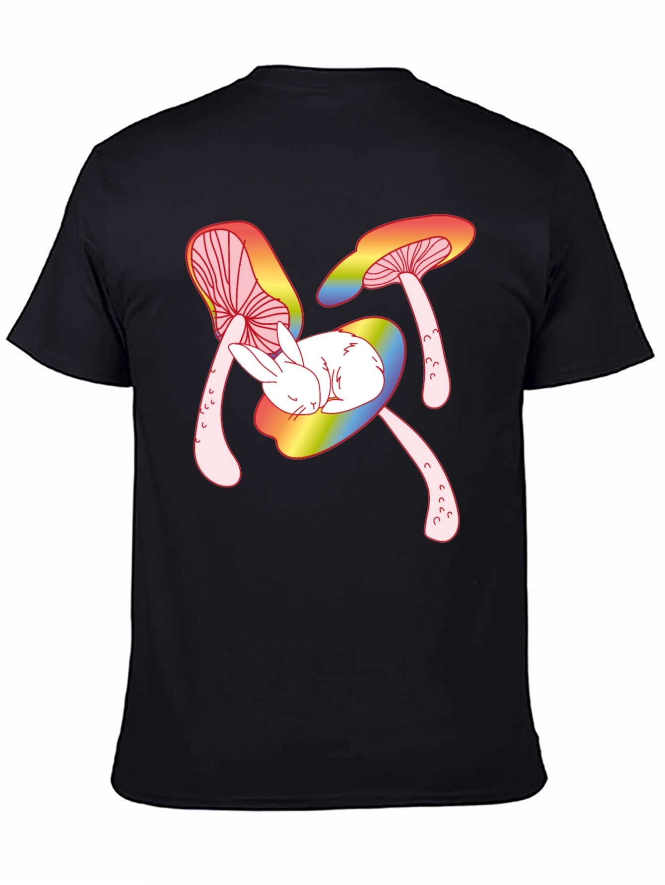 Mushroom Bunny Graphic Tee - Black Cotton T-Shirt