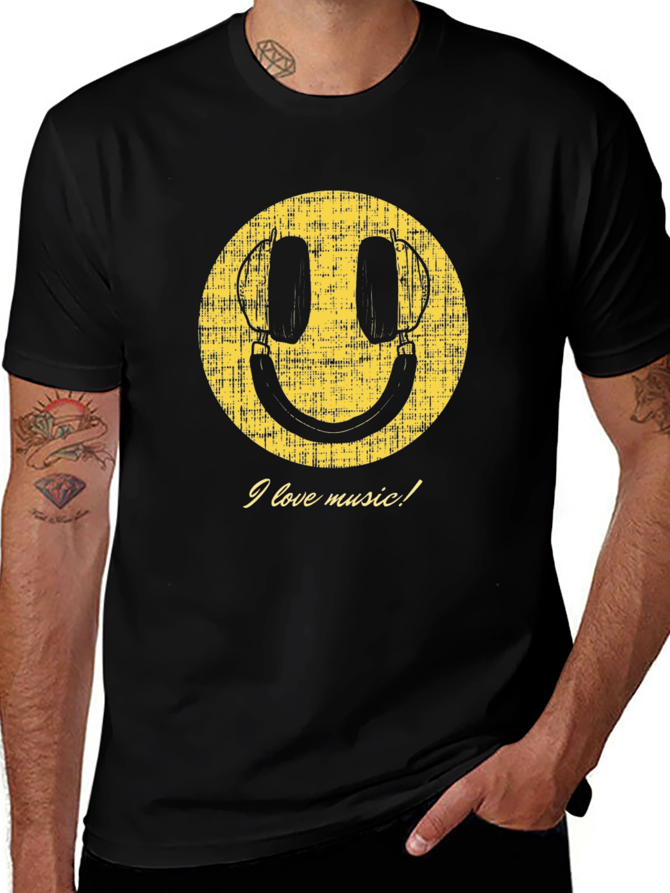 Music Lover Smiley Face Graphic T-Shirt