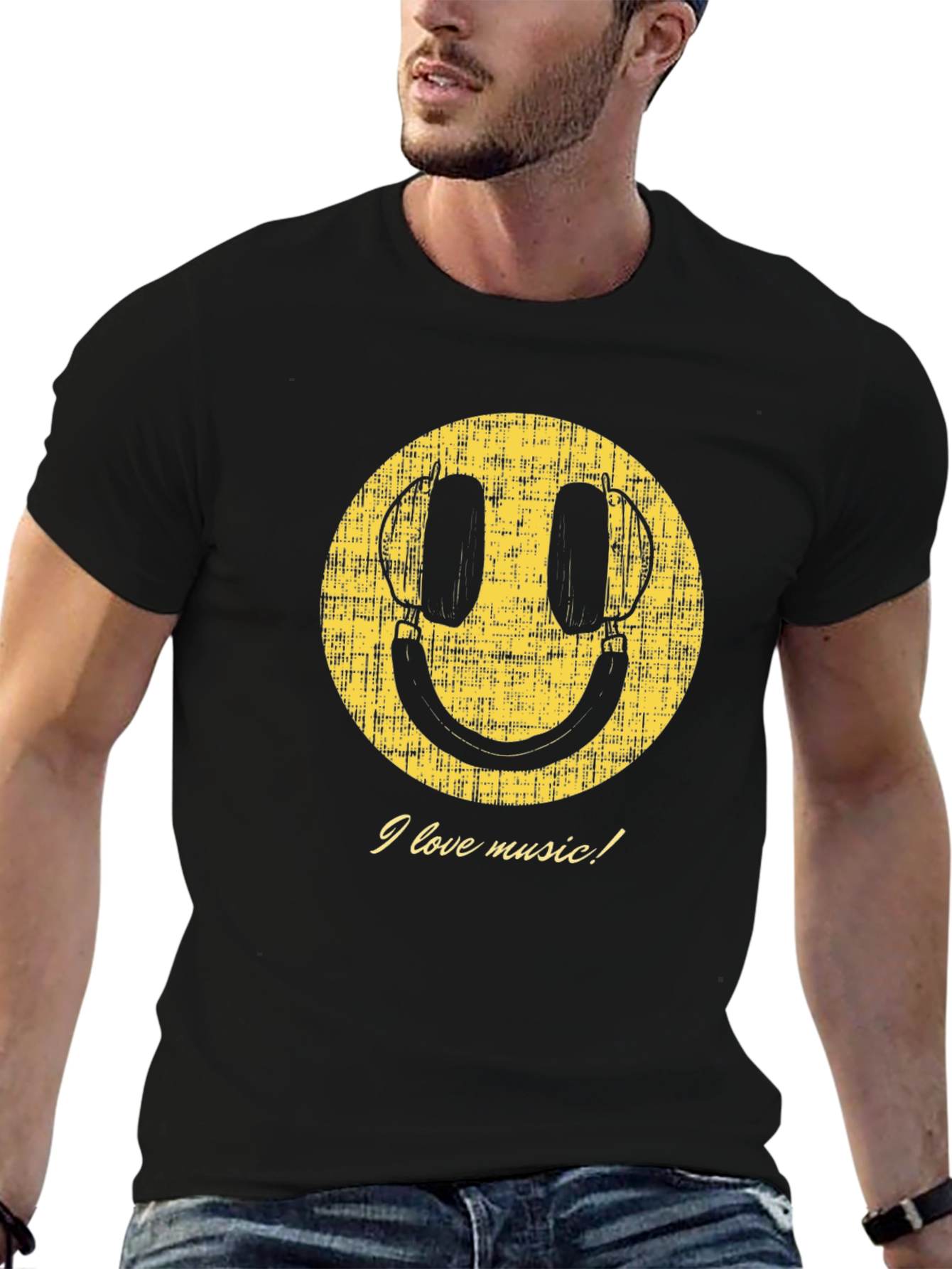 Music Lover Smiley Face Graphic T-Shirt